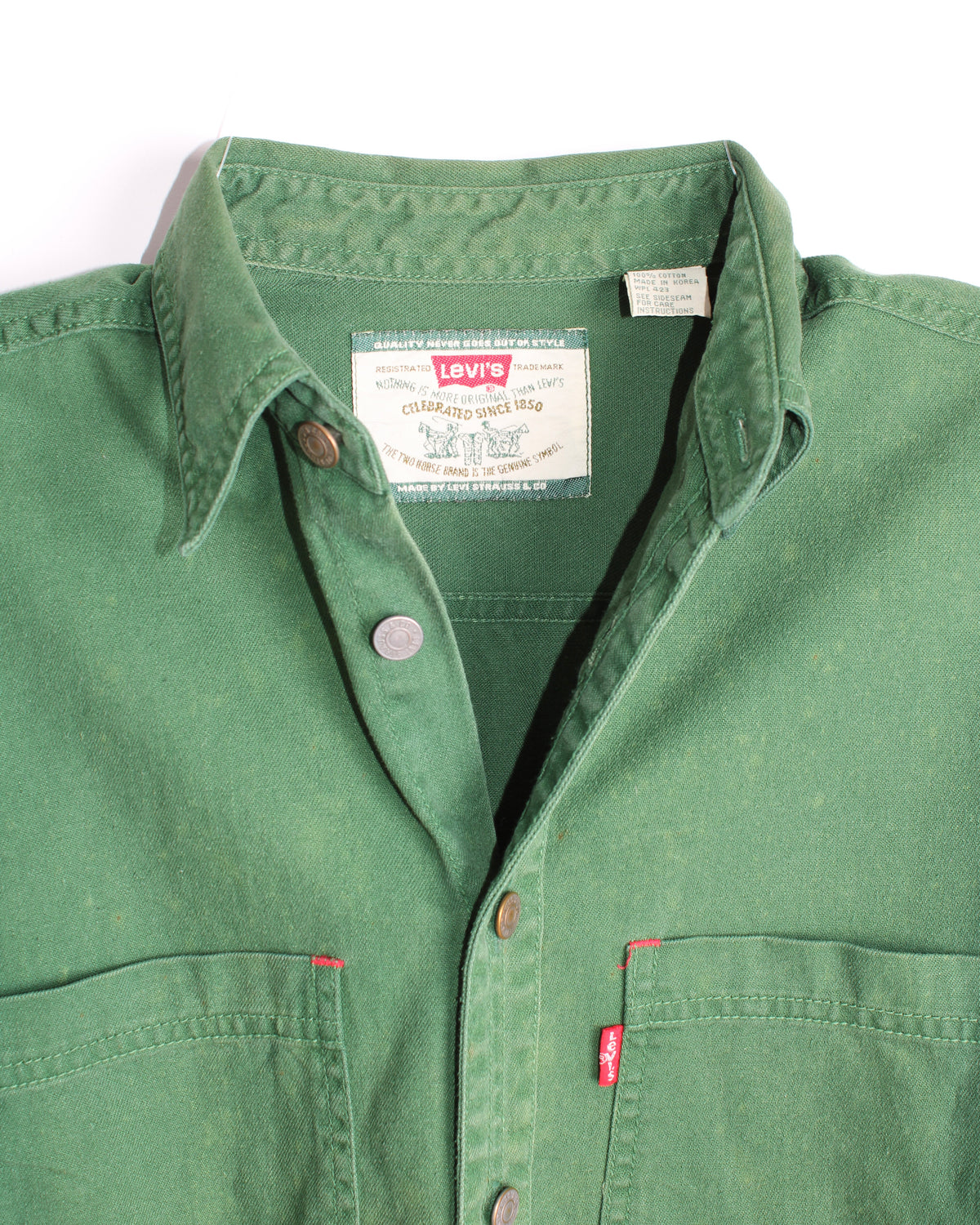 LEVIS VINTAGE WESTERN DENIM SHIRT GREEN 1990S VTG -S