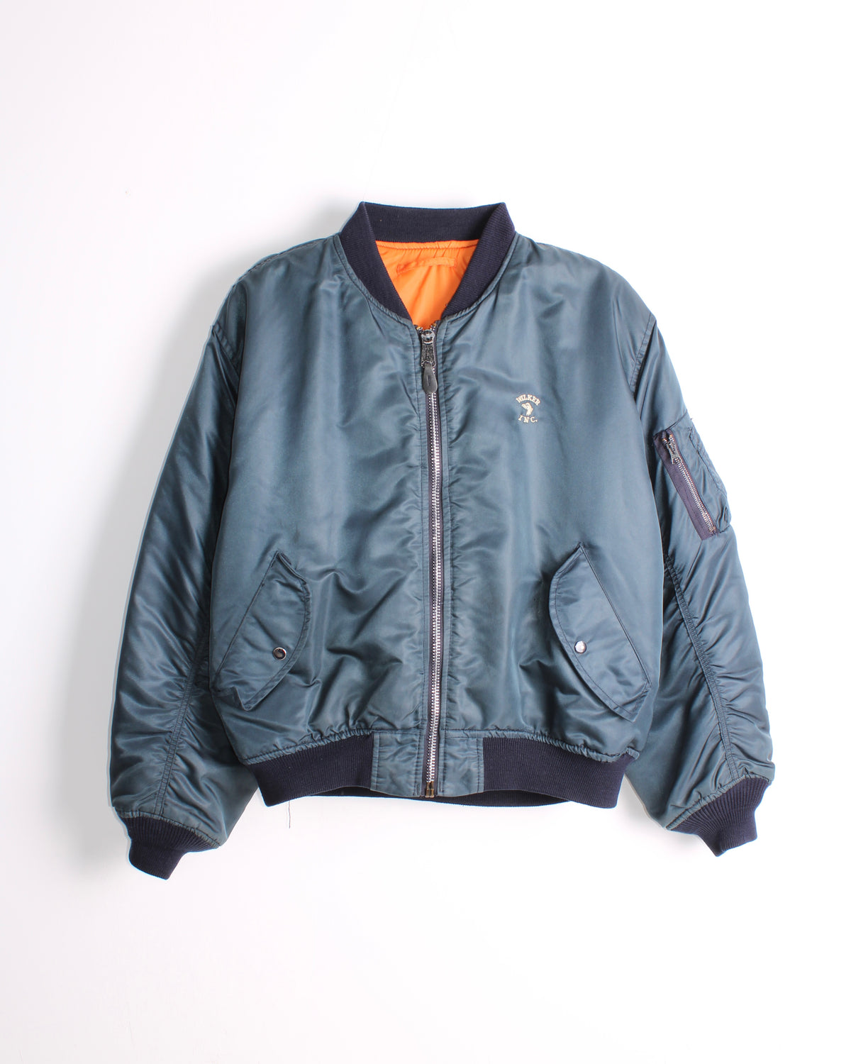 WILKER VINTAGE BOMBER MA-1 JACKET BLUE MADE IN USA - L