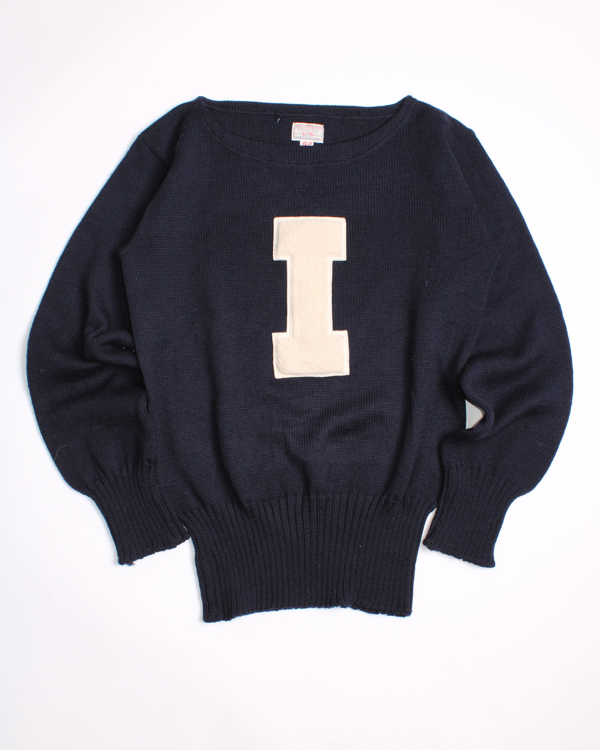 VINTAGE 60S VARSITY LETTERMAN SWEATER SAND KNITTING MILLS BLUE - M/L