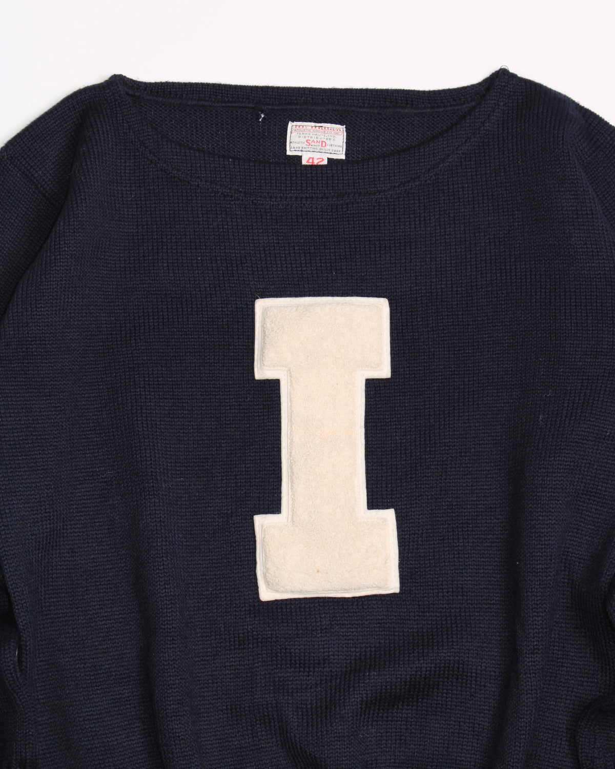 VINTAGE 60S VARSITY LETTERMAN SWEATER SAND KNITTING MILLS BLUE - M/L