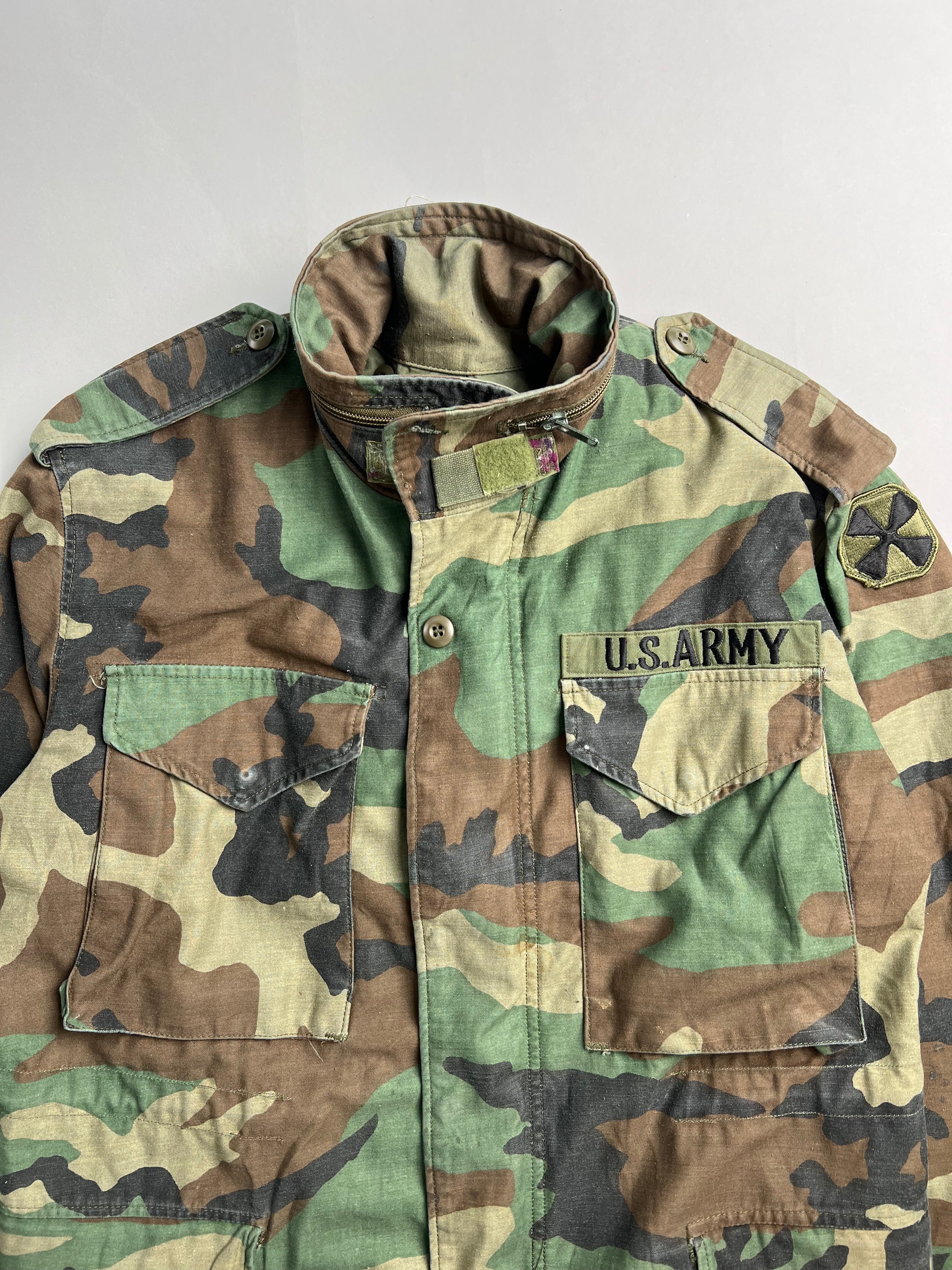 VINTAGE US ARMY M65 WOODLAND CAMO FIELD JACKET 1982 XS