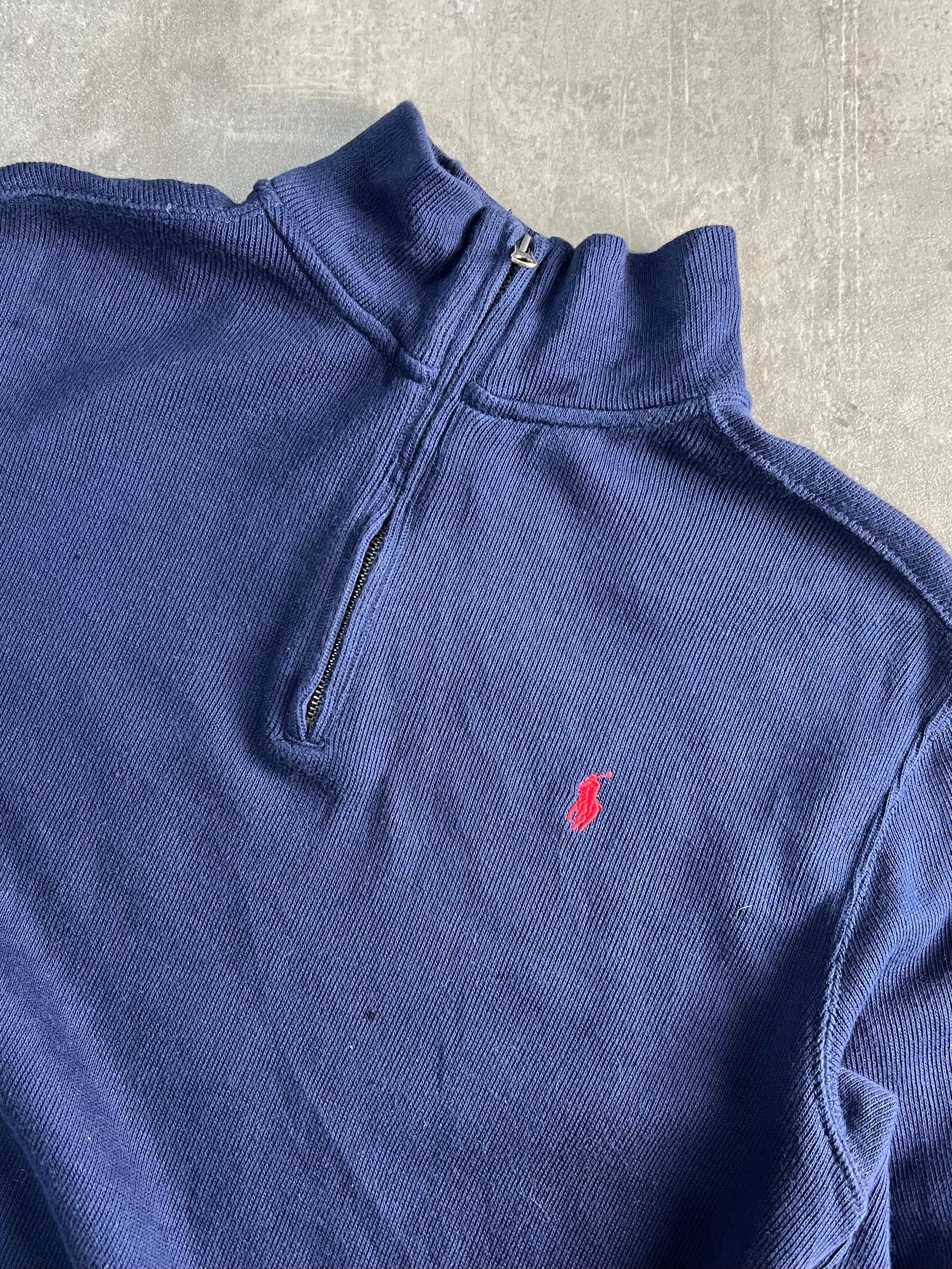 RALPH LAUREN QUARTER ZIP COTTON KNIT BLUE - XL