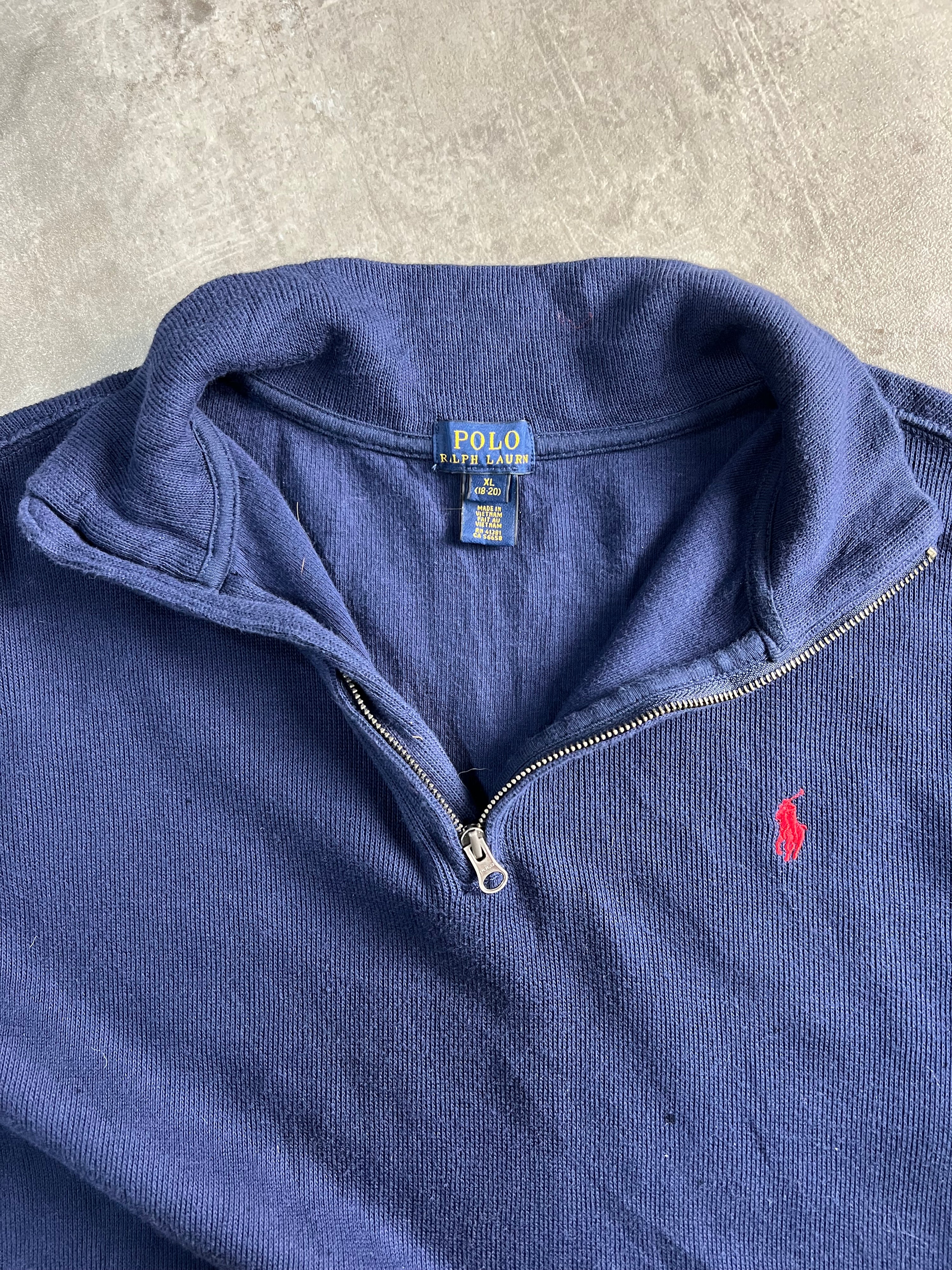 RALPH LAUREN QUARTER ZIP COTTON KNIT BLUE - XL