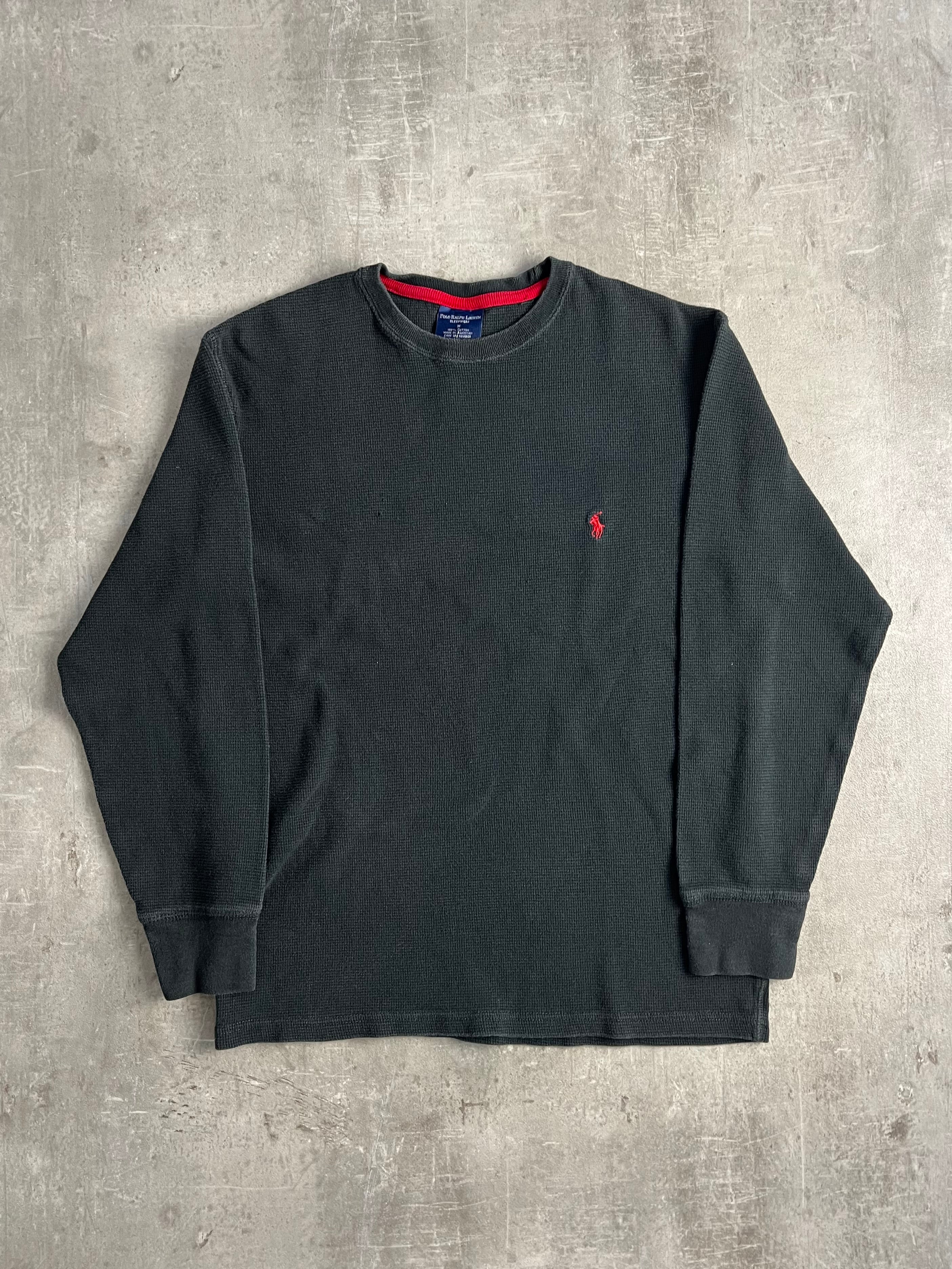 RALPH LAUREN WAFFLE COTTON LONG SLEEVE T-SHIRT BLACK - M