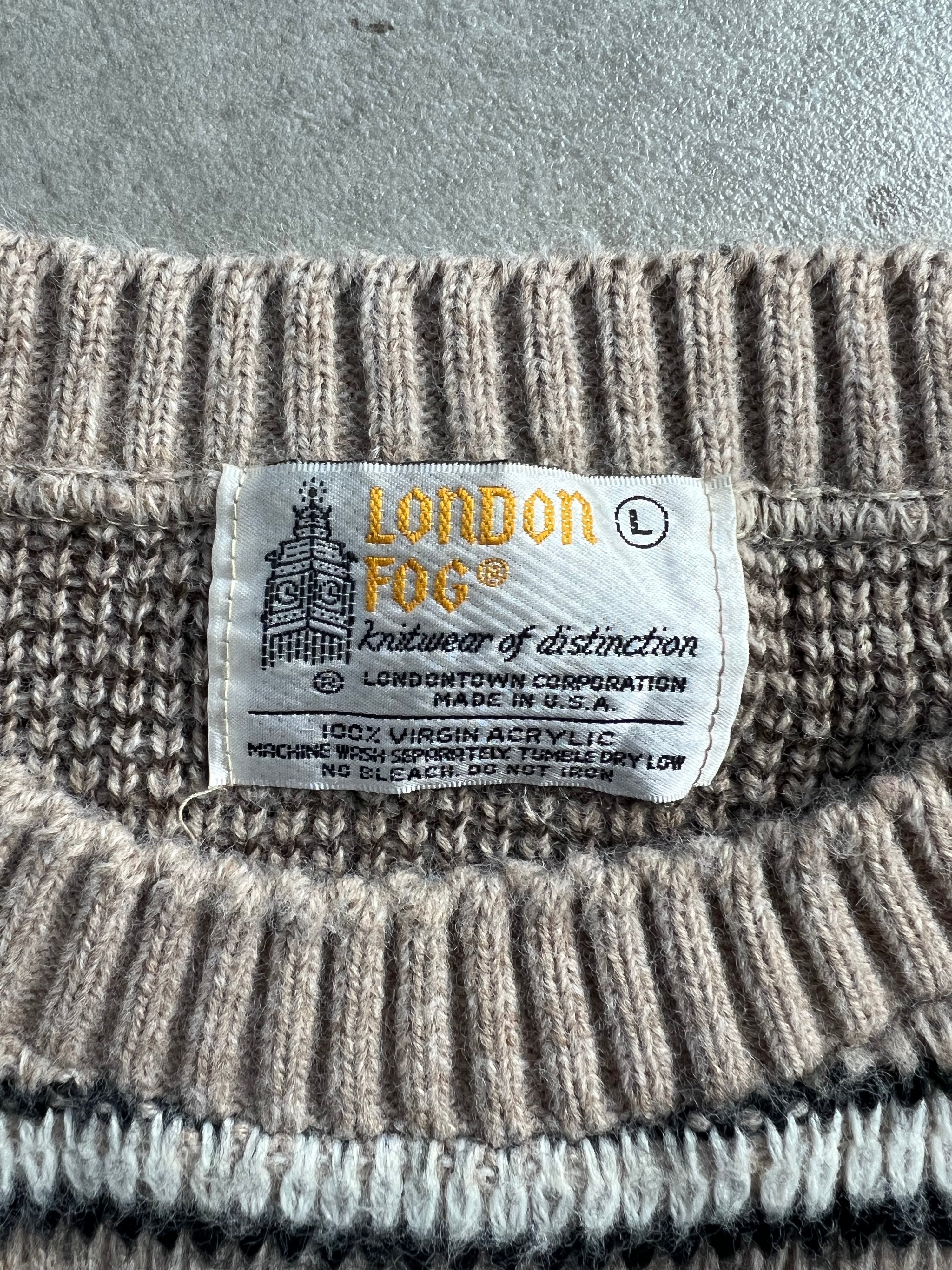 LONDON FOG COSBY PATTERN KNIT BROWN MADE IN USA - L