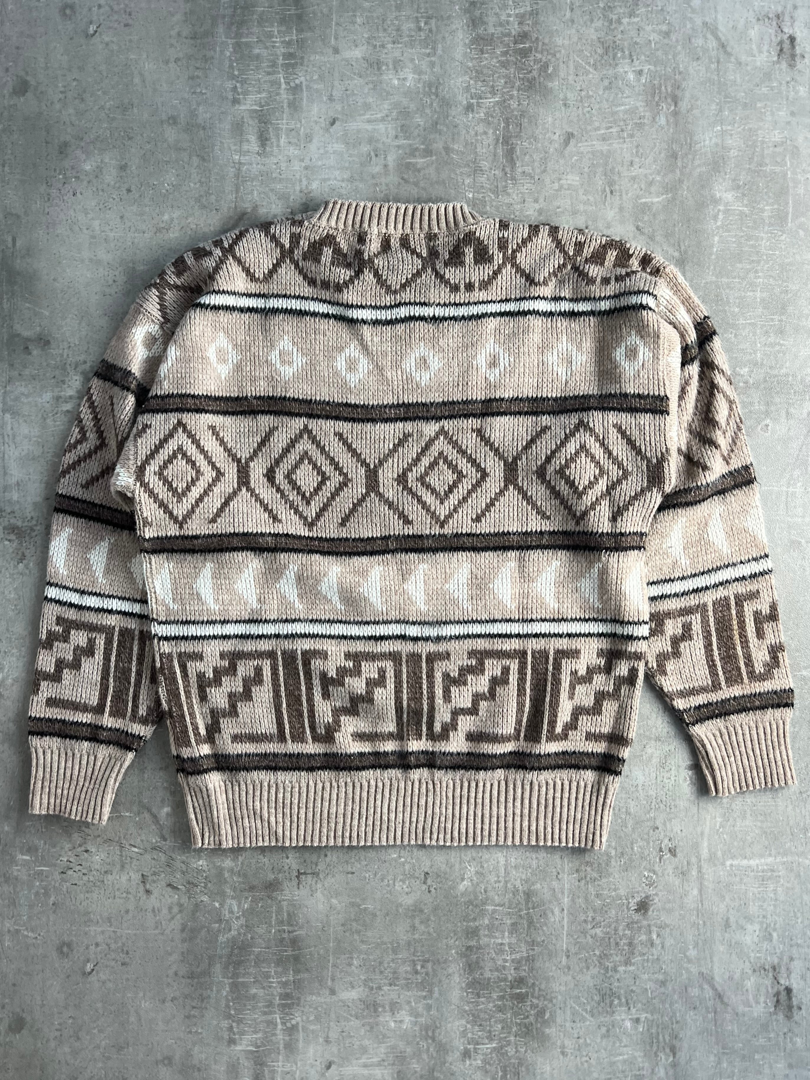 LONDON FOG COSBY PATTERN KNIT BROWN MADE IN USA - L
