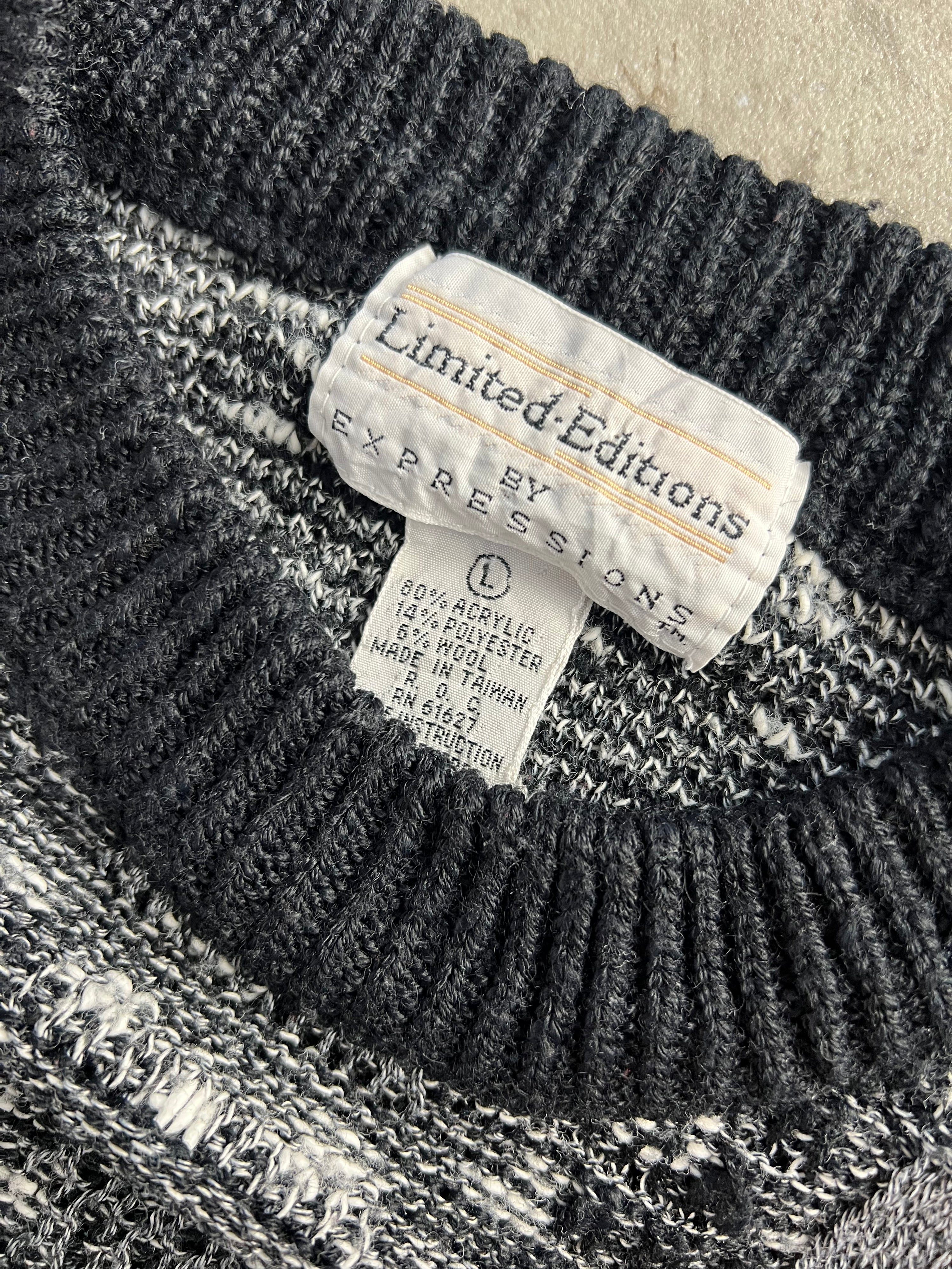 VINTAGE COSBY PATTERN STRUCTURED KNIT BLACK - L