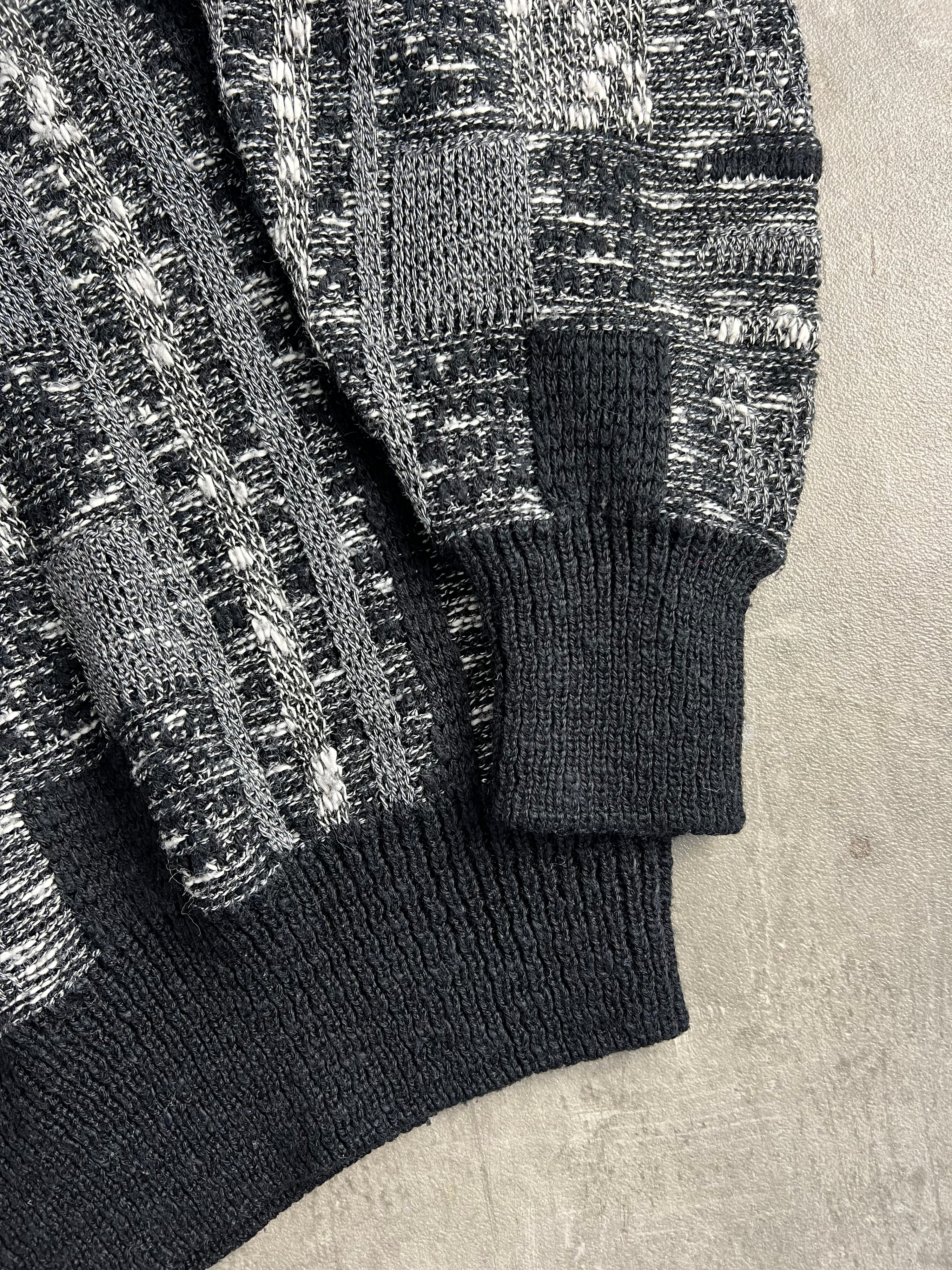 VINTAGE COSBY PATTERN STRUCTURED KNIT BLACK - L