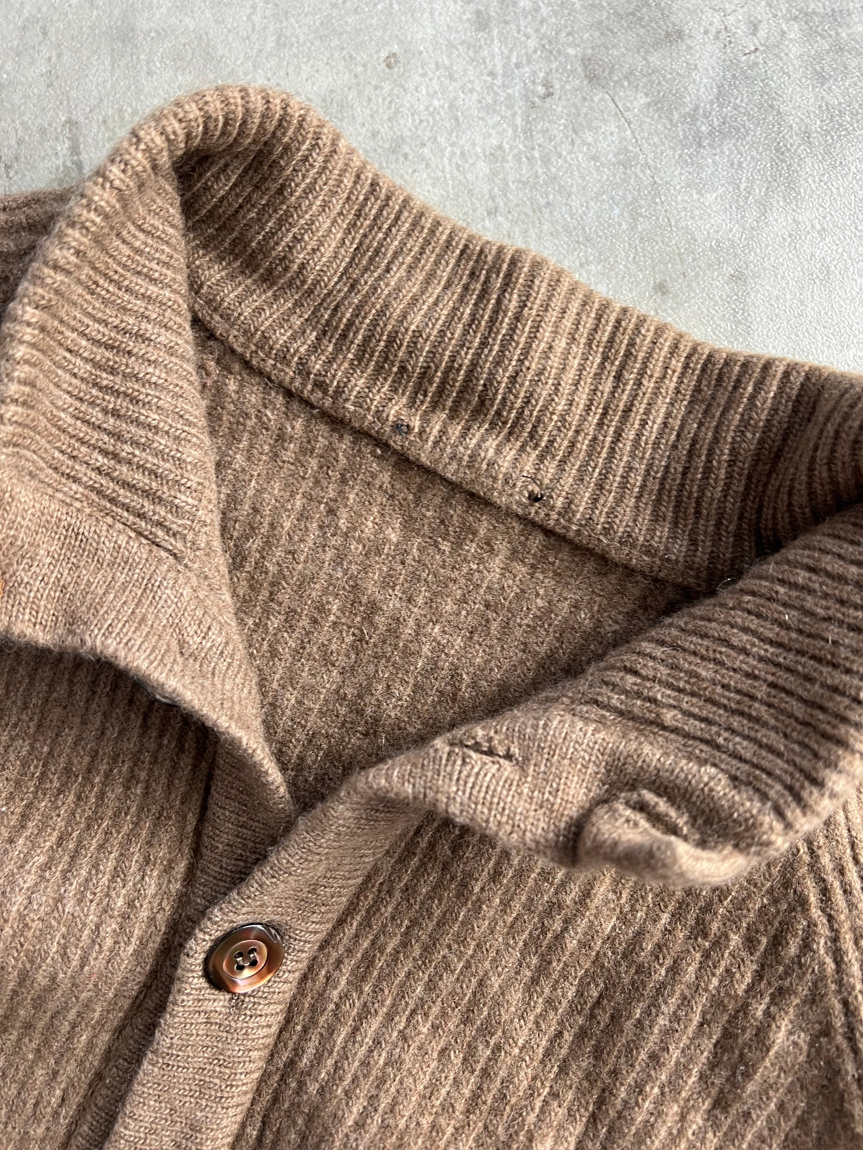 VINTAGE CARDIGAN RIBBED WOOL CHOCOLATE BROWN - XS