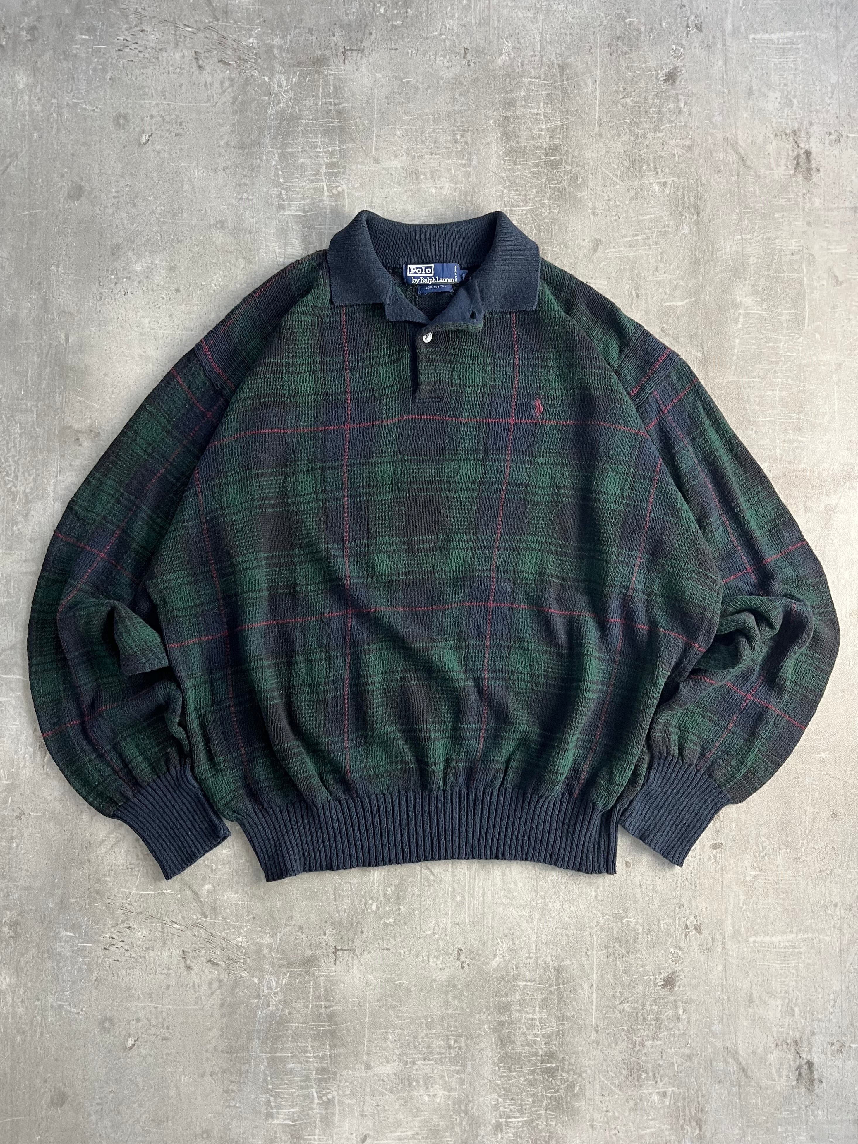 RALPH LAUREN TARTAN CHECK COTTON KNIT GREEN - XL