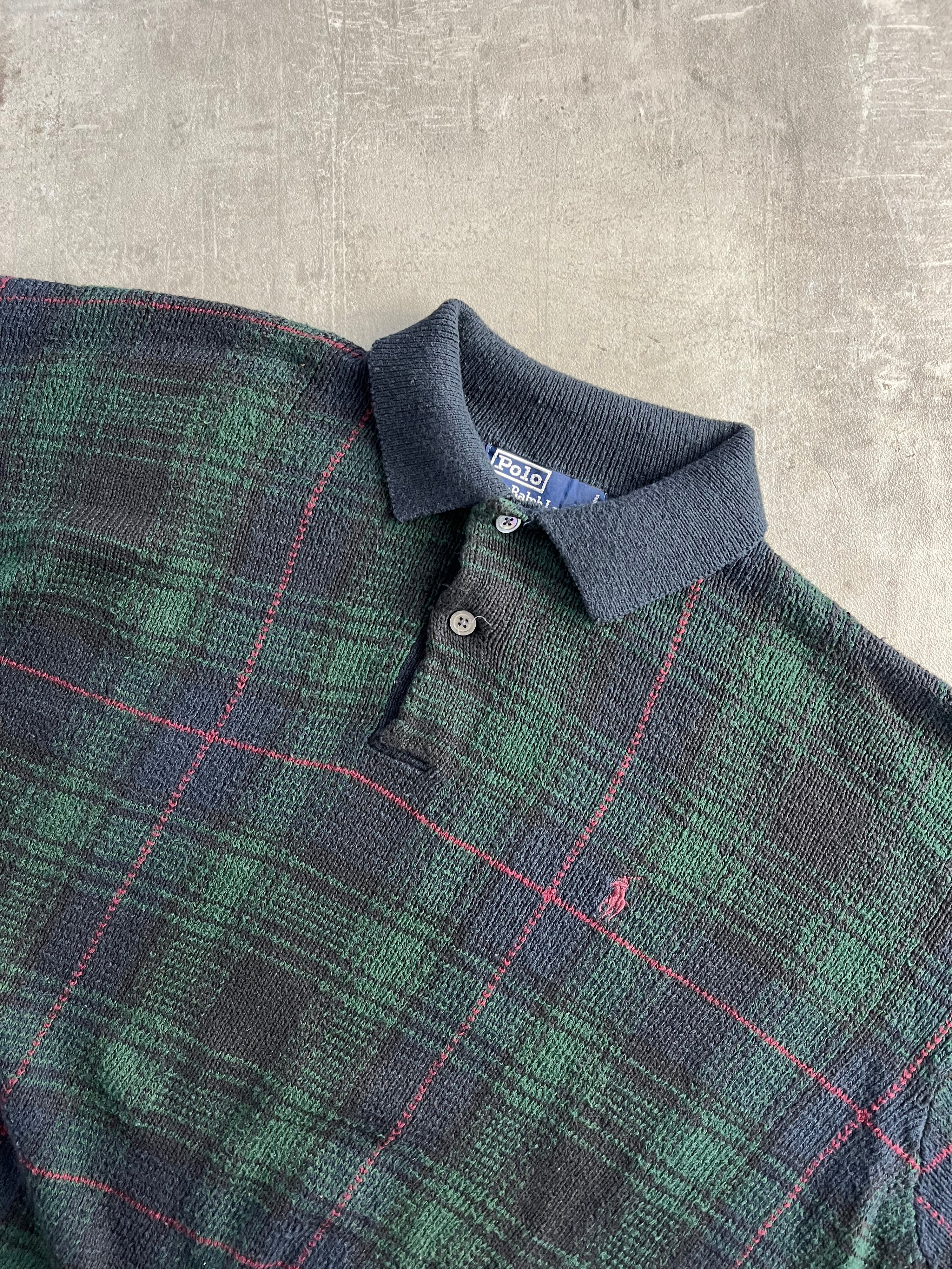RALPH LAUREN TARTAN CHECK COTTON KNIT GREEN - XL