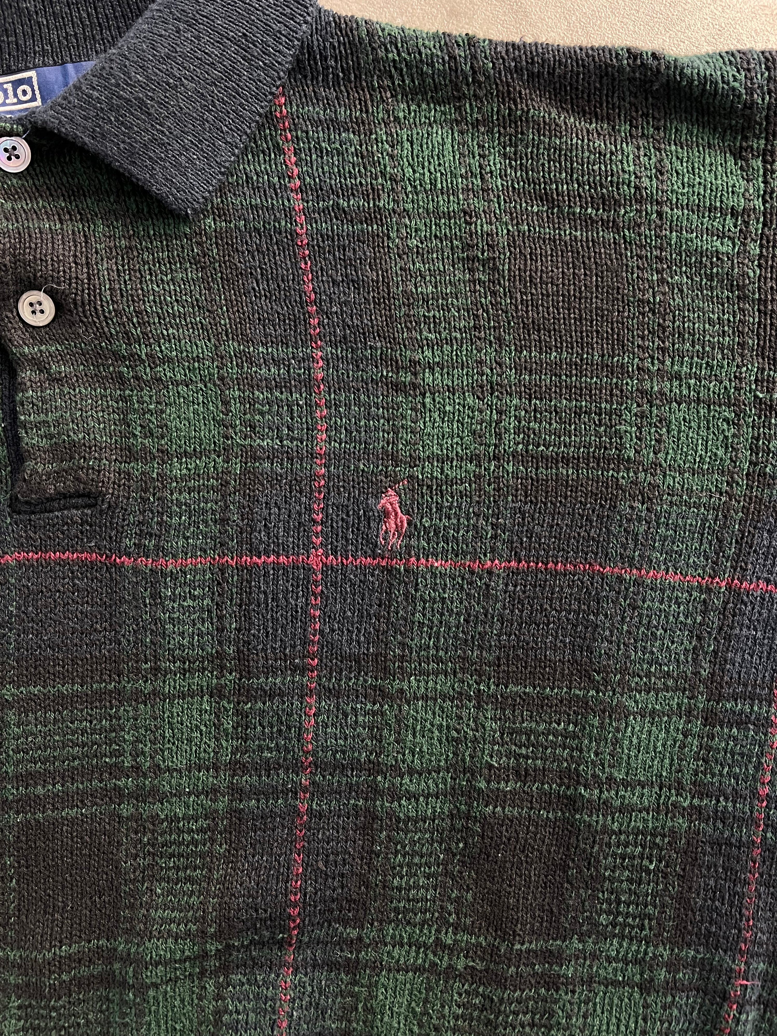 RALPH LAUREN TARTAN CHECK COTTON KNIT GREEN - XL