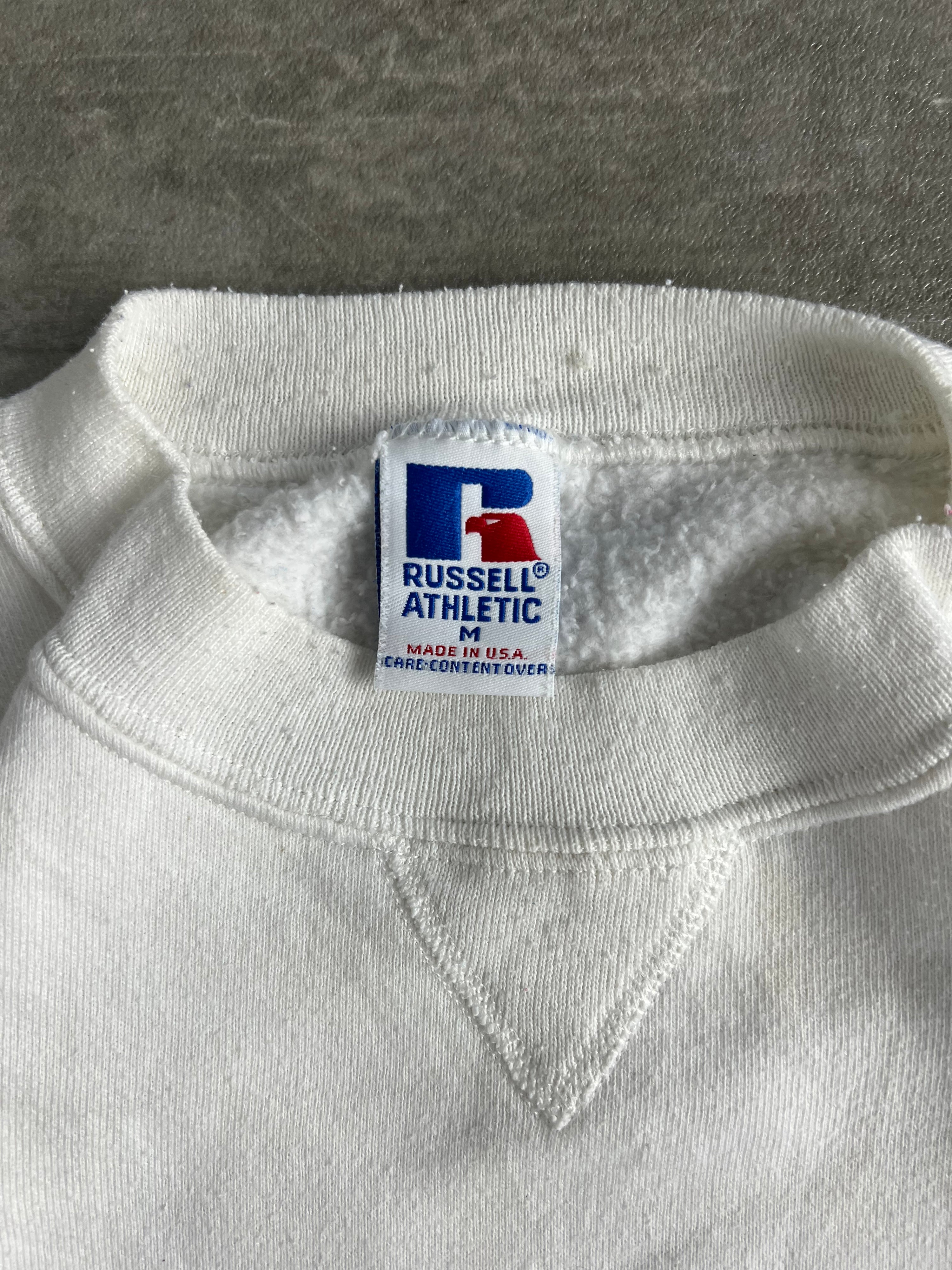 RUSSELL ATHLETIC VINTAGE CREWNECK WHITE MADE IN USA - M