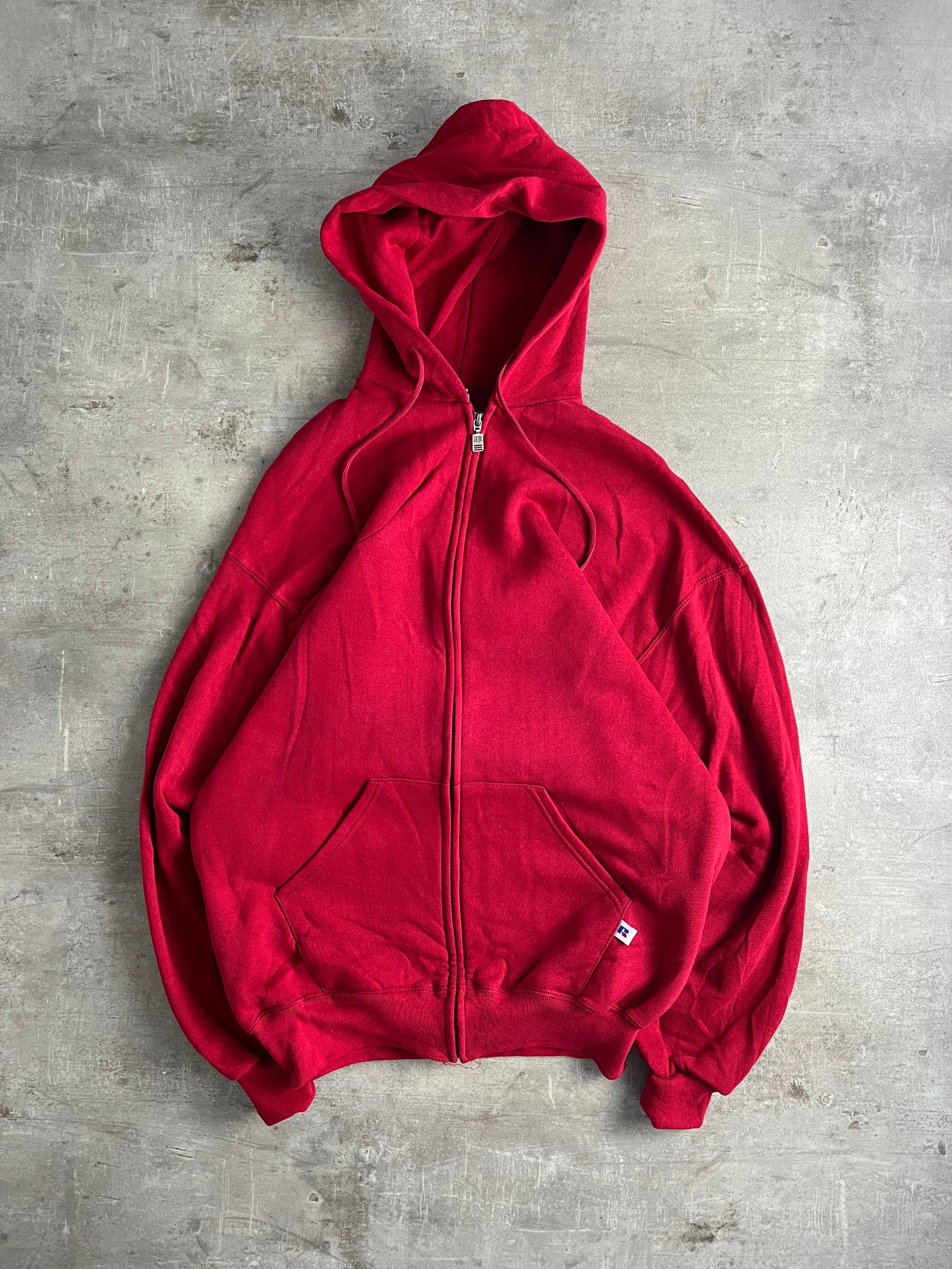 VINTAGE BLANK ZIP HOODIE RED -  XL