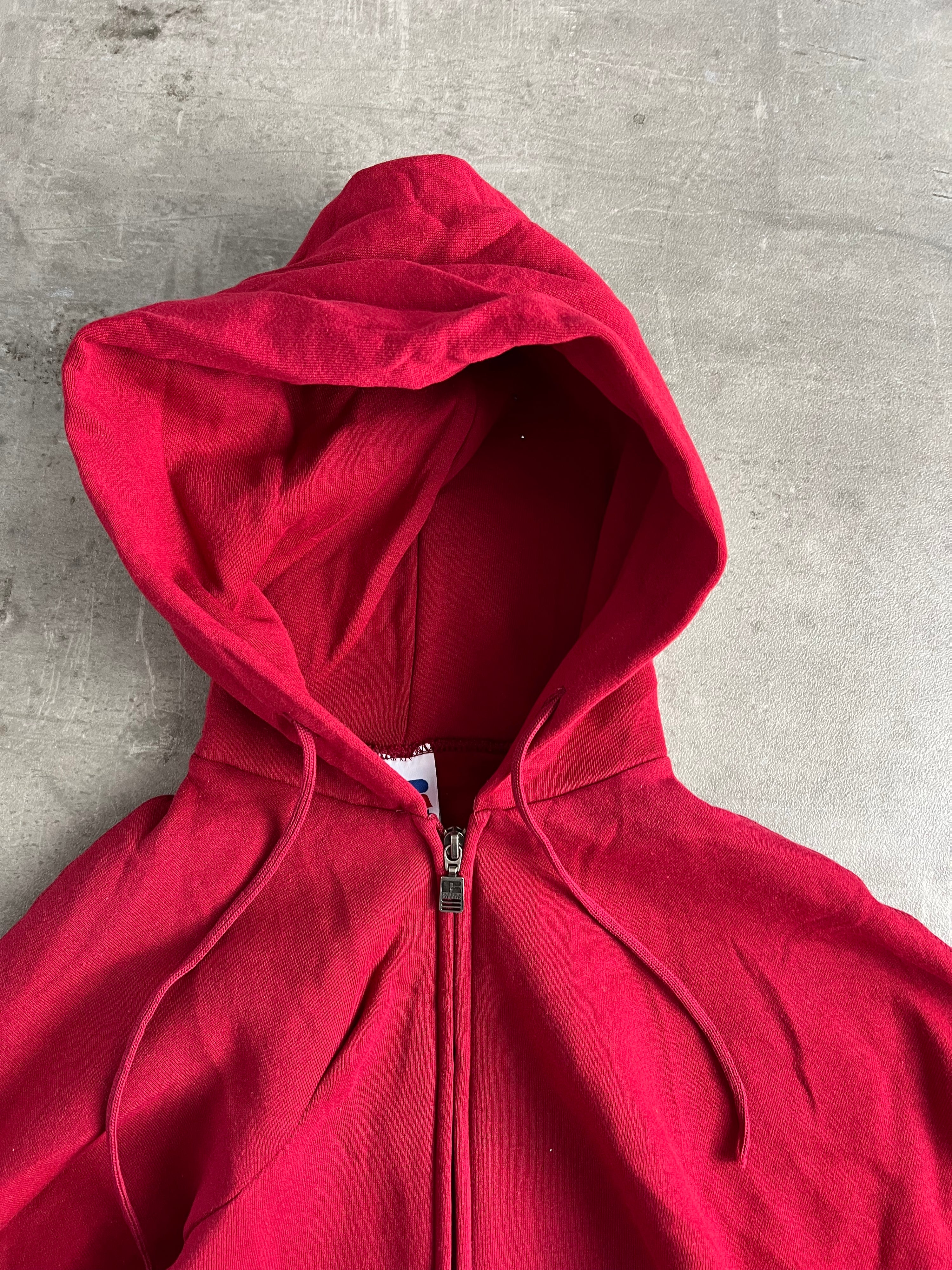 VINTAGE BLANK ZIP HOODIE RED -  XL