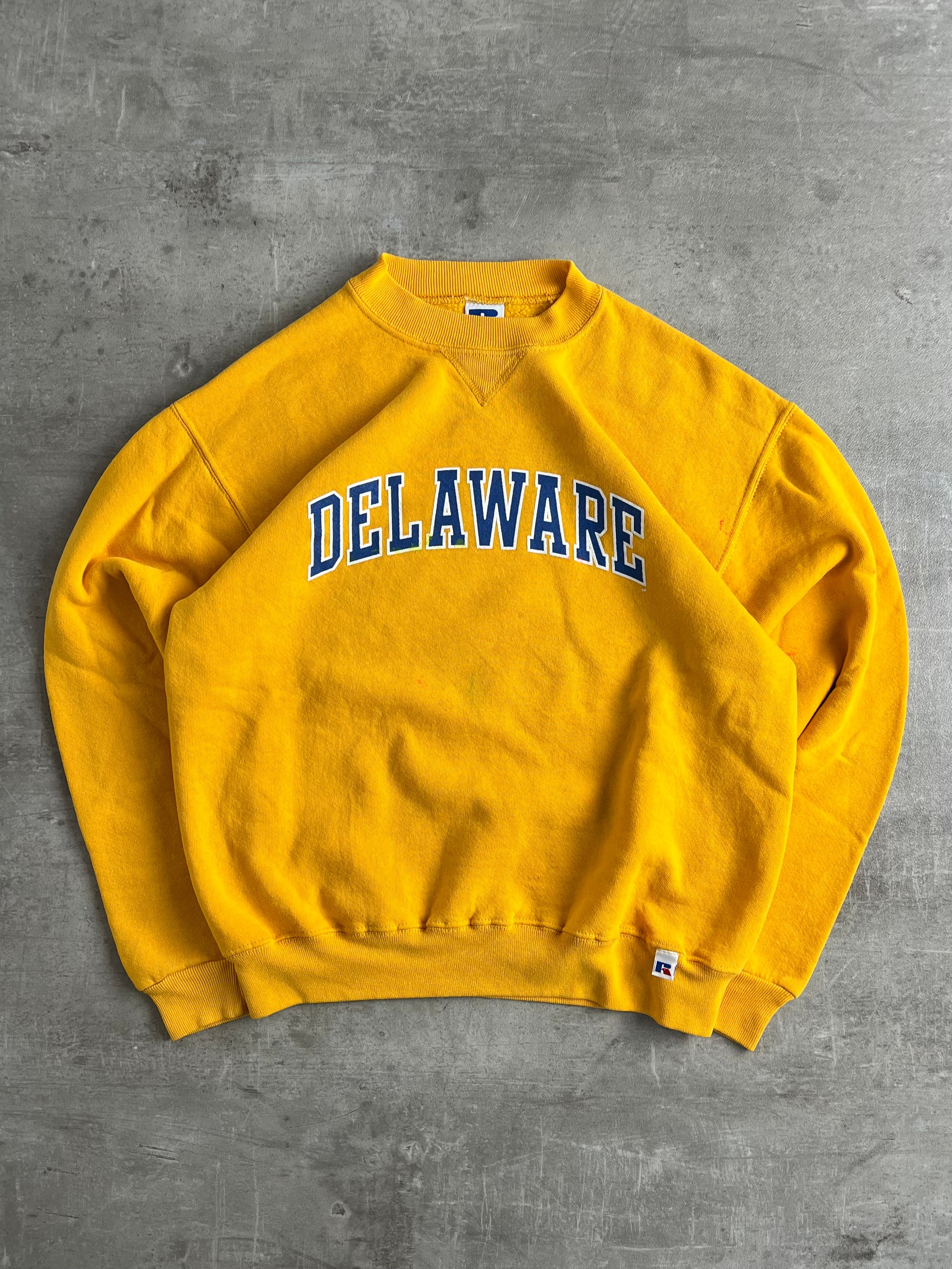 RUSSELL ATHLETIC VINTAGE CREWNECK YELLOW DELAWARE - XS/S
