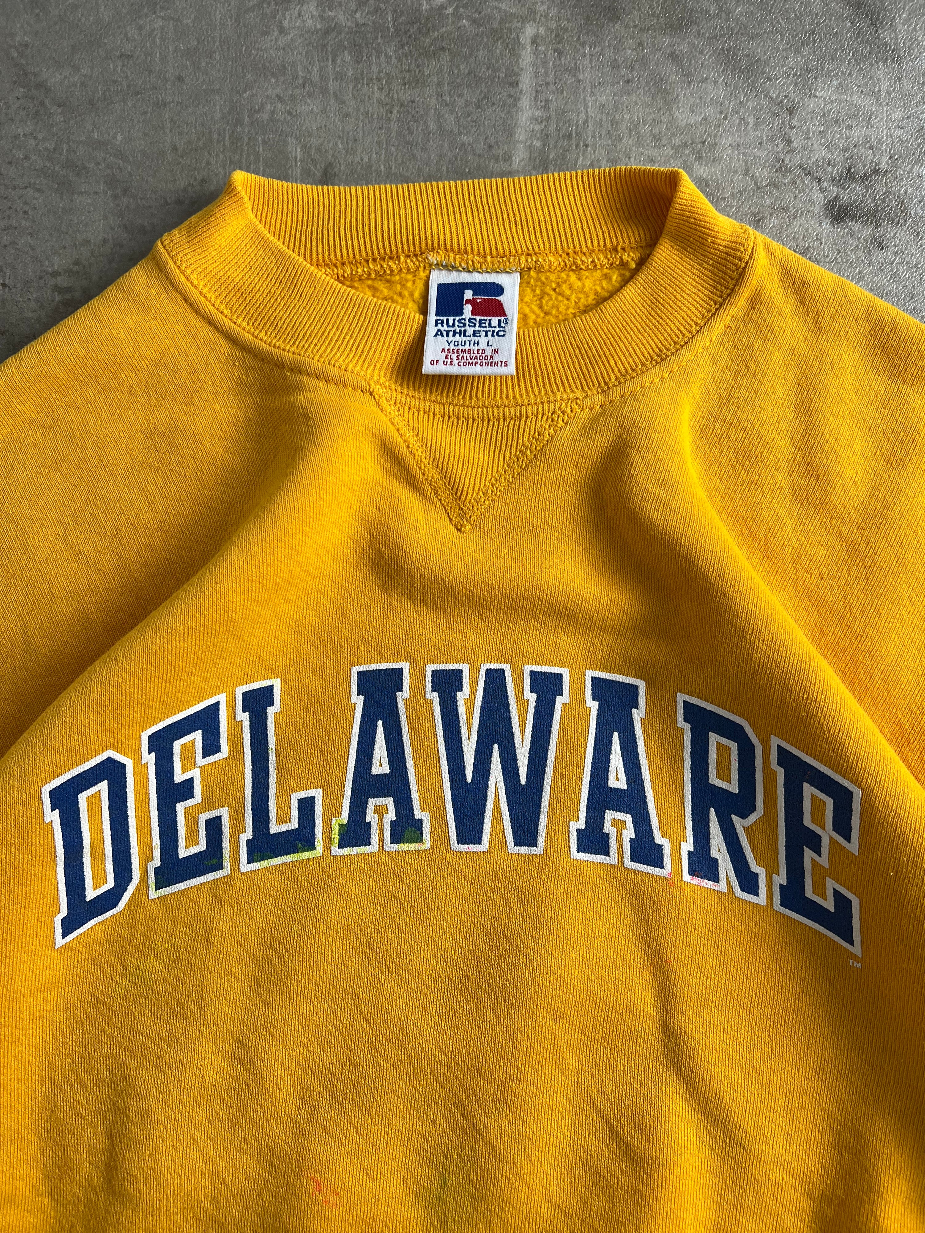 RUSSELL ATHLETIC VINTAGE CREWNECK YELLOW DELAWARE - XS/S