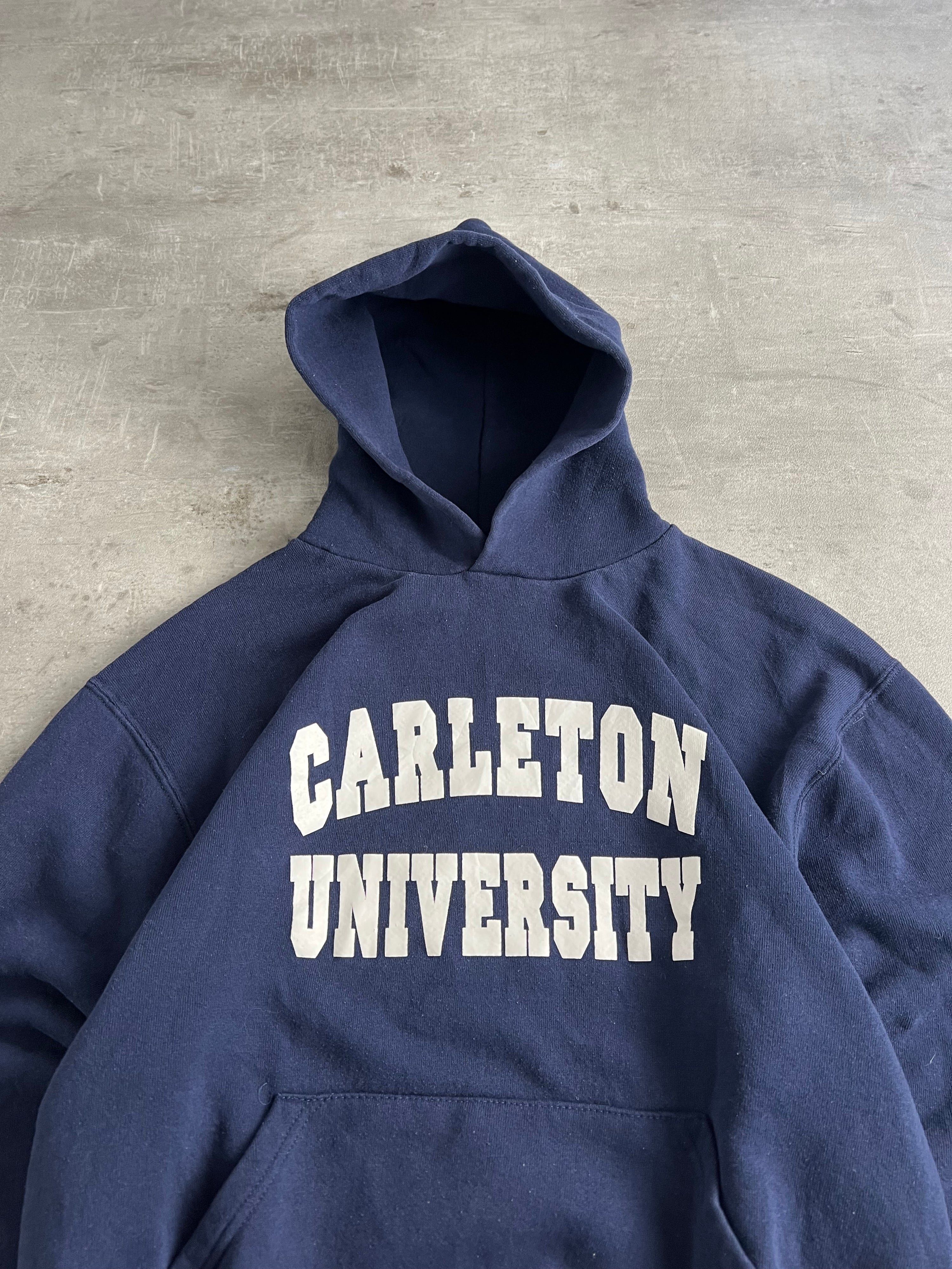 RUSSELL ATHLETIC VINTAGE HOODIE BLUE CARLETON UNIVERSITY - M
