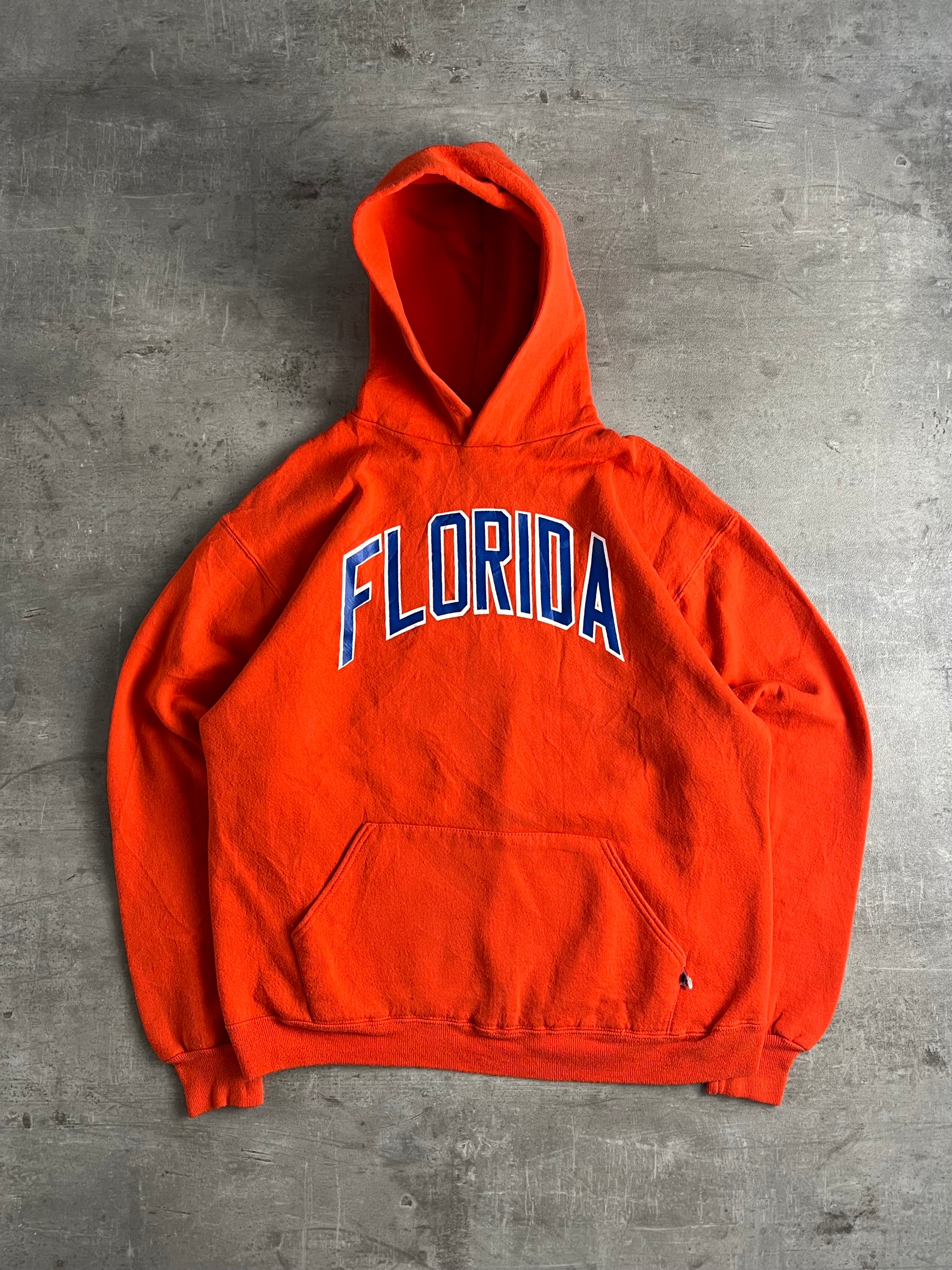 RUSSELL ATHLETIC VINTAGE HOODIE ORANGE FLORIDA MADE IN USA - L