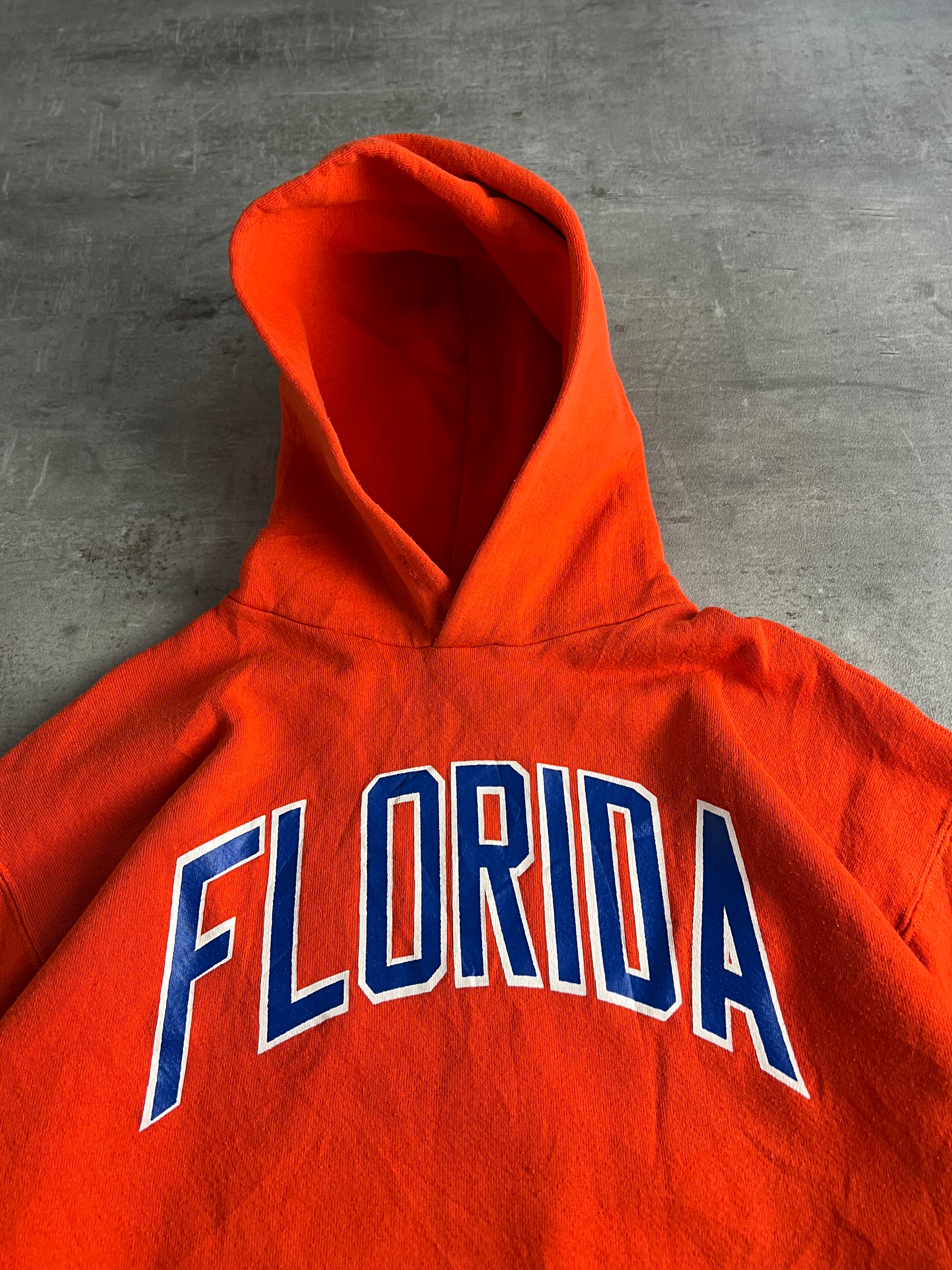 RUSSELL ATHLETIC VINTAGE HOODIE ORANGE FLORIDA MADE IN USA - L