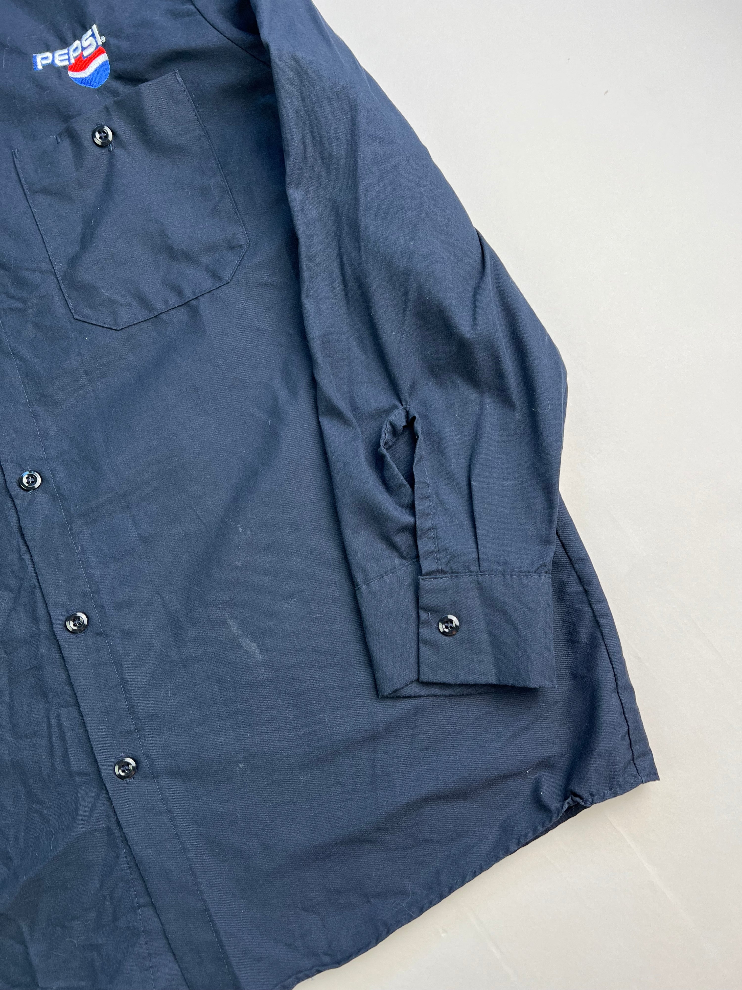 VINTAGE PEPSI WORK SHIRT NAVY BLUE - L