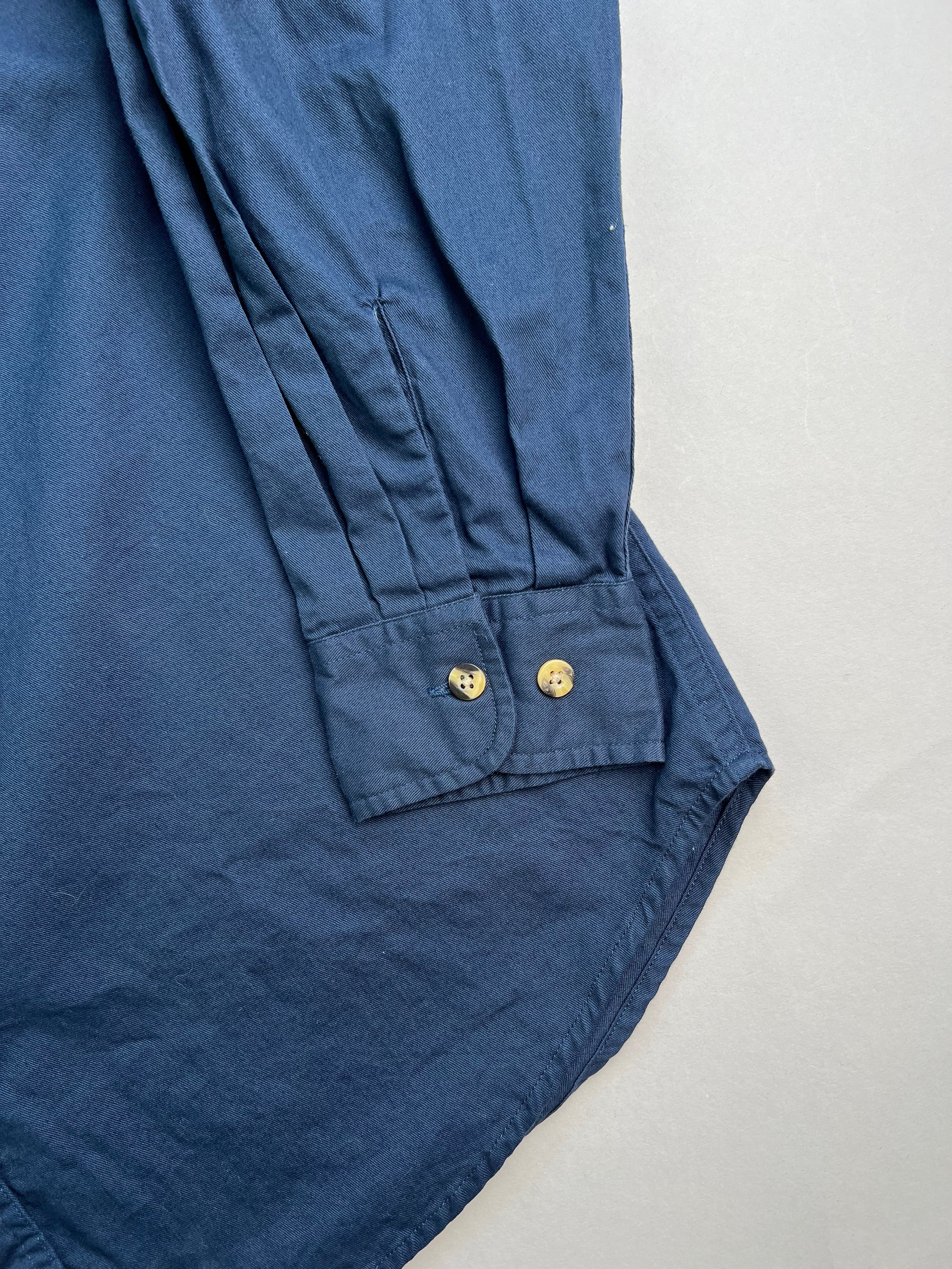 VINTAGE ATLANTA WEST CARPETS WORK SHIRT NAVY BLUE - L