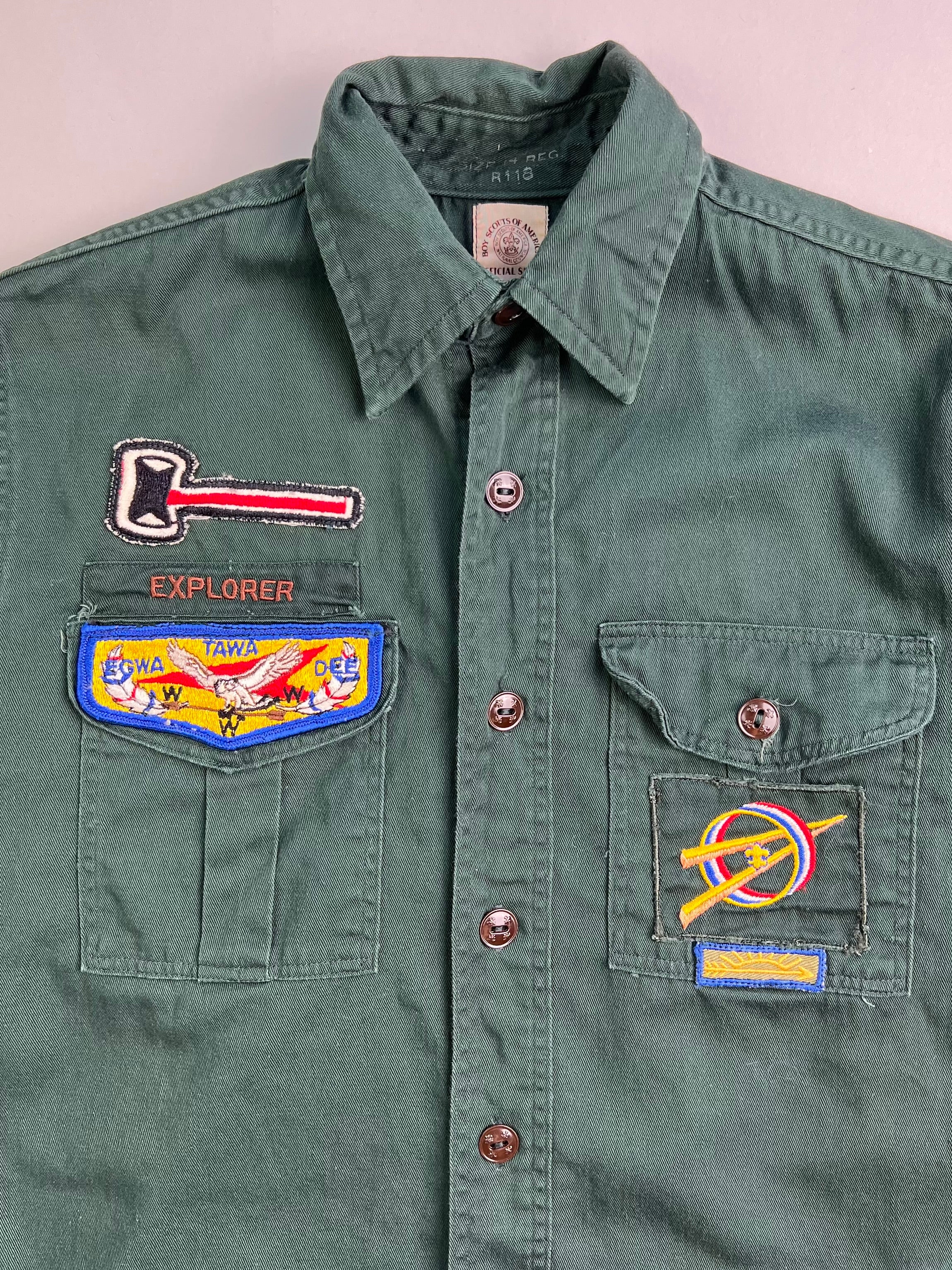 VINTAGE BOY SCOUT OF AMERICA SANFORIZED SHIRT GREEN - XS/S