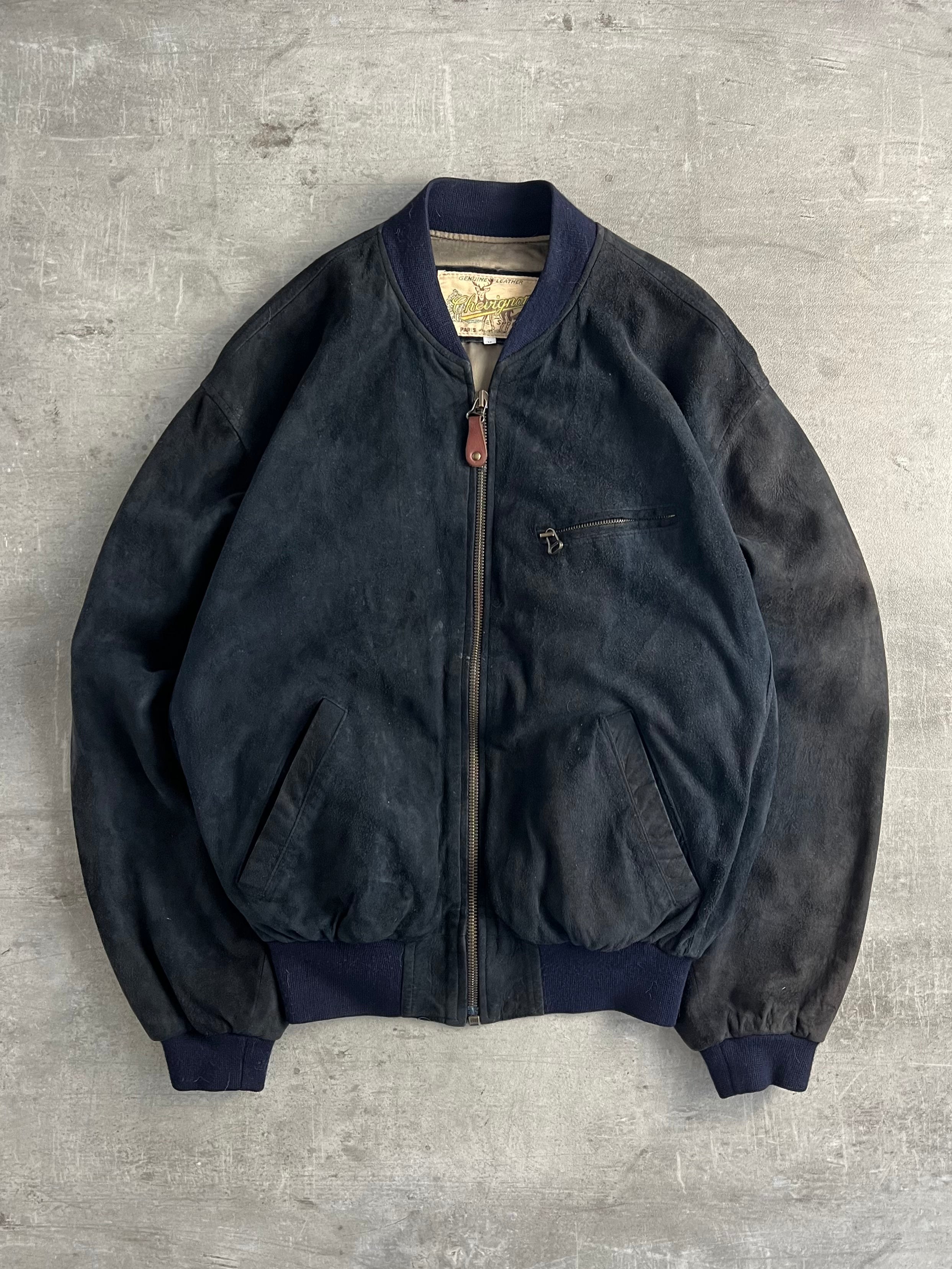 CHEVIGNON SUEDE BOMBER JACKET NAVY BLUE - M