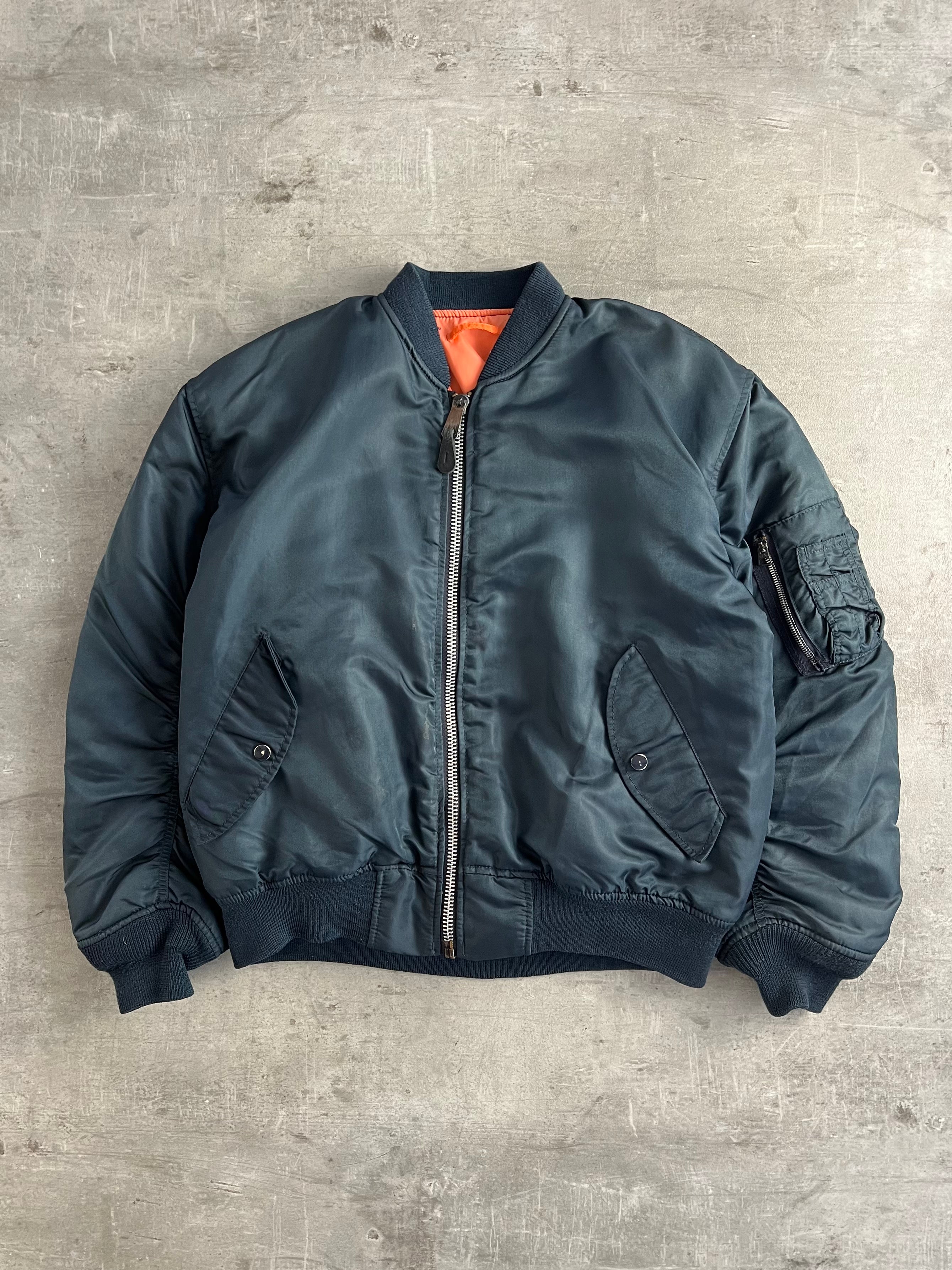 ALPHA INDUSTRIES MA1 BOMBER JACKET PETROL BLUE MADE IN USA - M/L