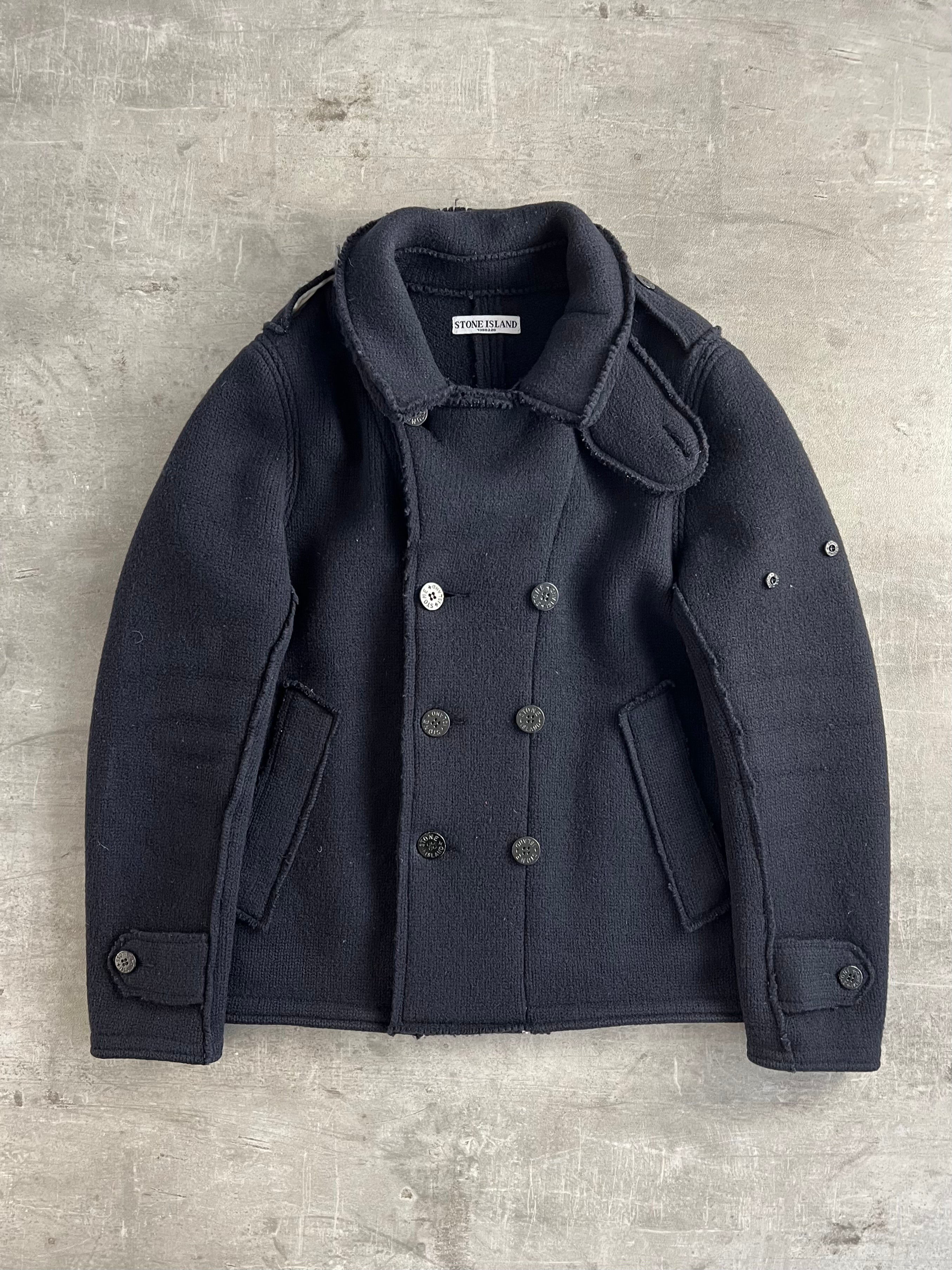 STONE ISLAND PEACOAT DOUBLE BREASTED WOOL COAT NAVY BLUE - S