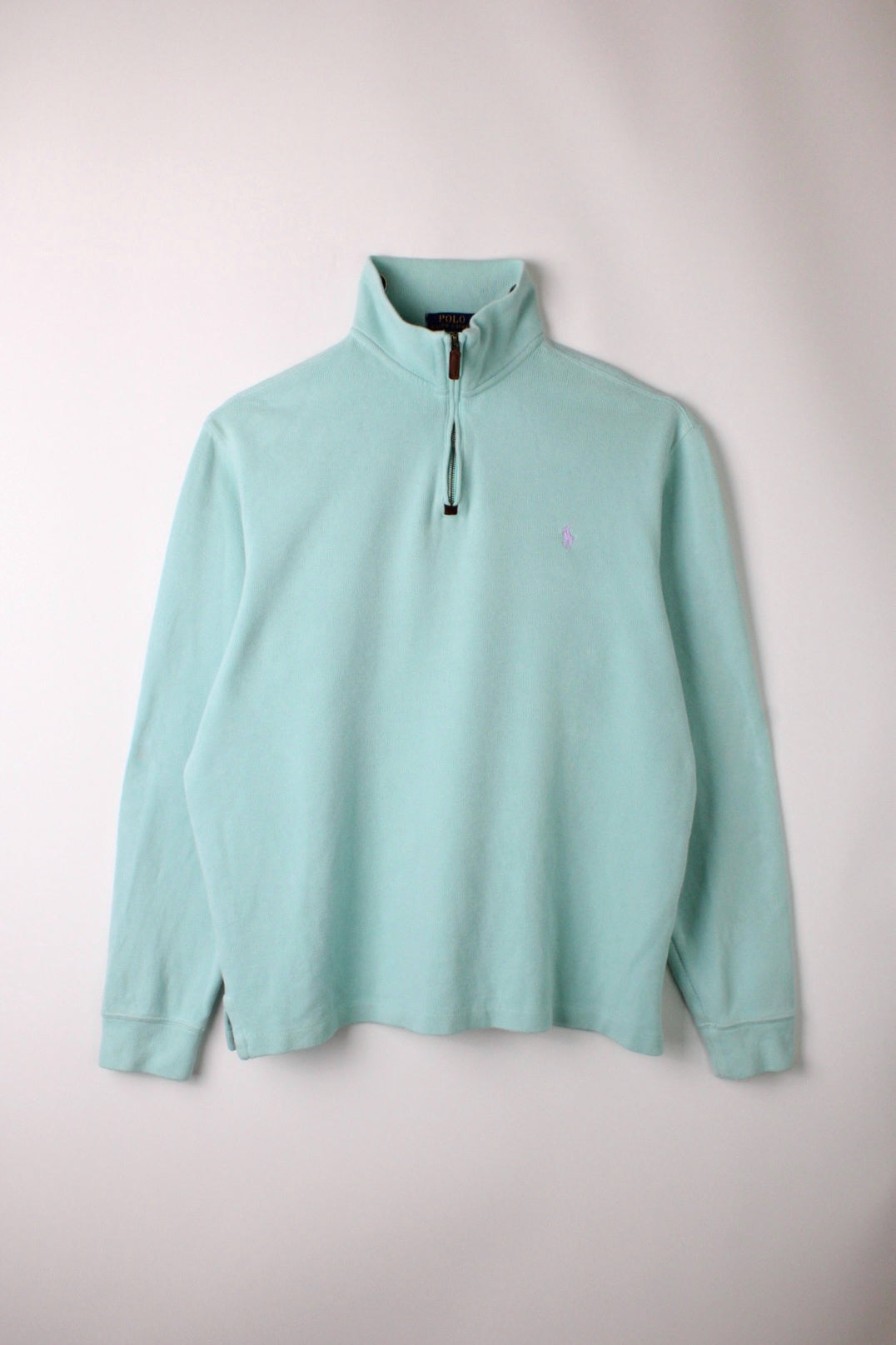 RALPH LAUREN QUARTER ZIP SWEATER AQUA GREEN - M