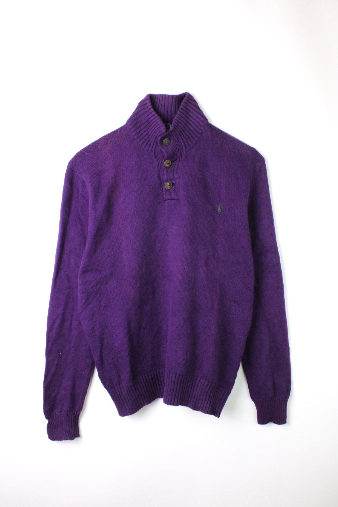 RALPH LAUREN QUARTER BUTTON COTTON SWEATER PURPLE - XL