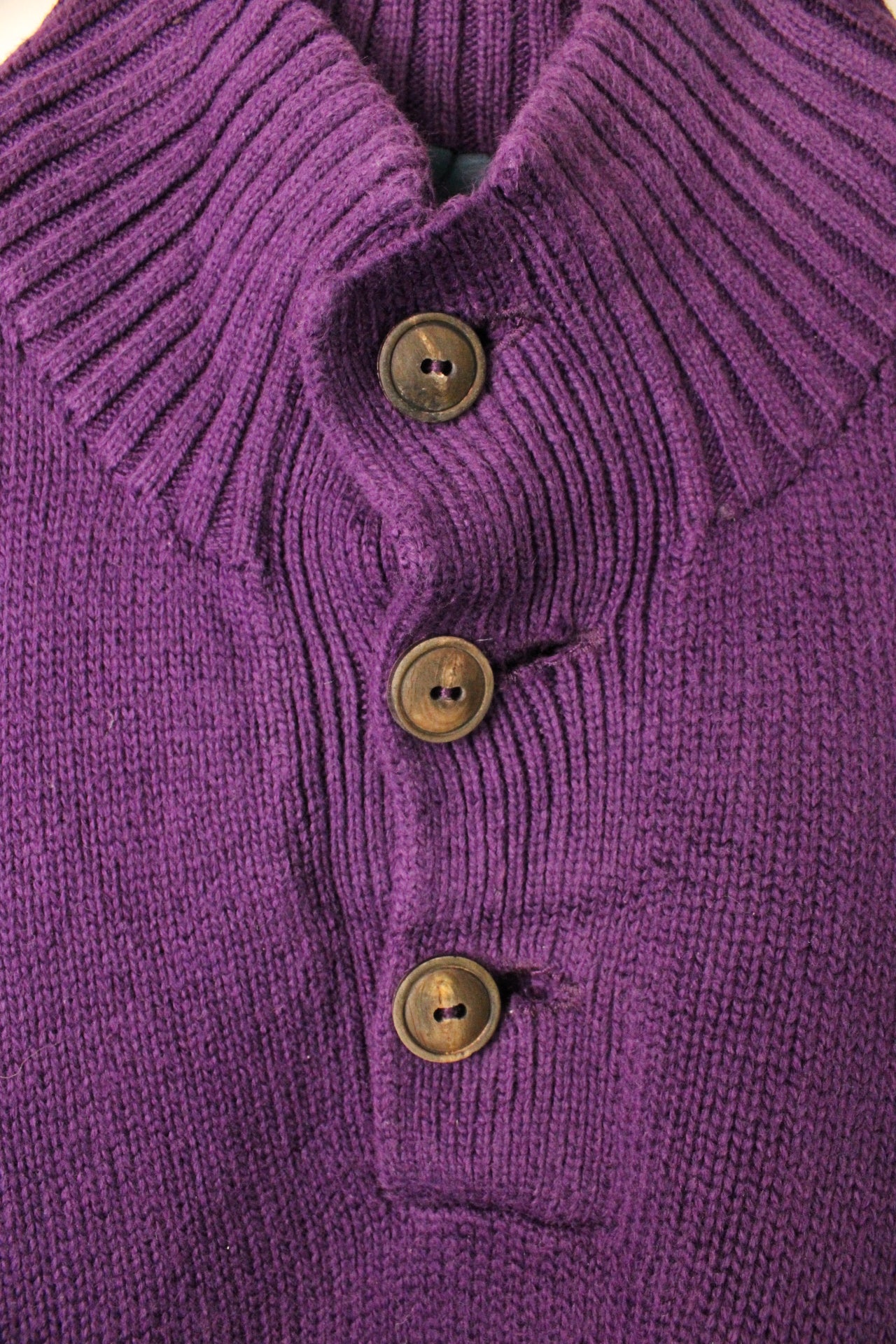 RALPH LAUREN QUARTER BUTTON COTTON SWEATER PURPLE - XL