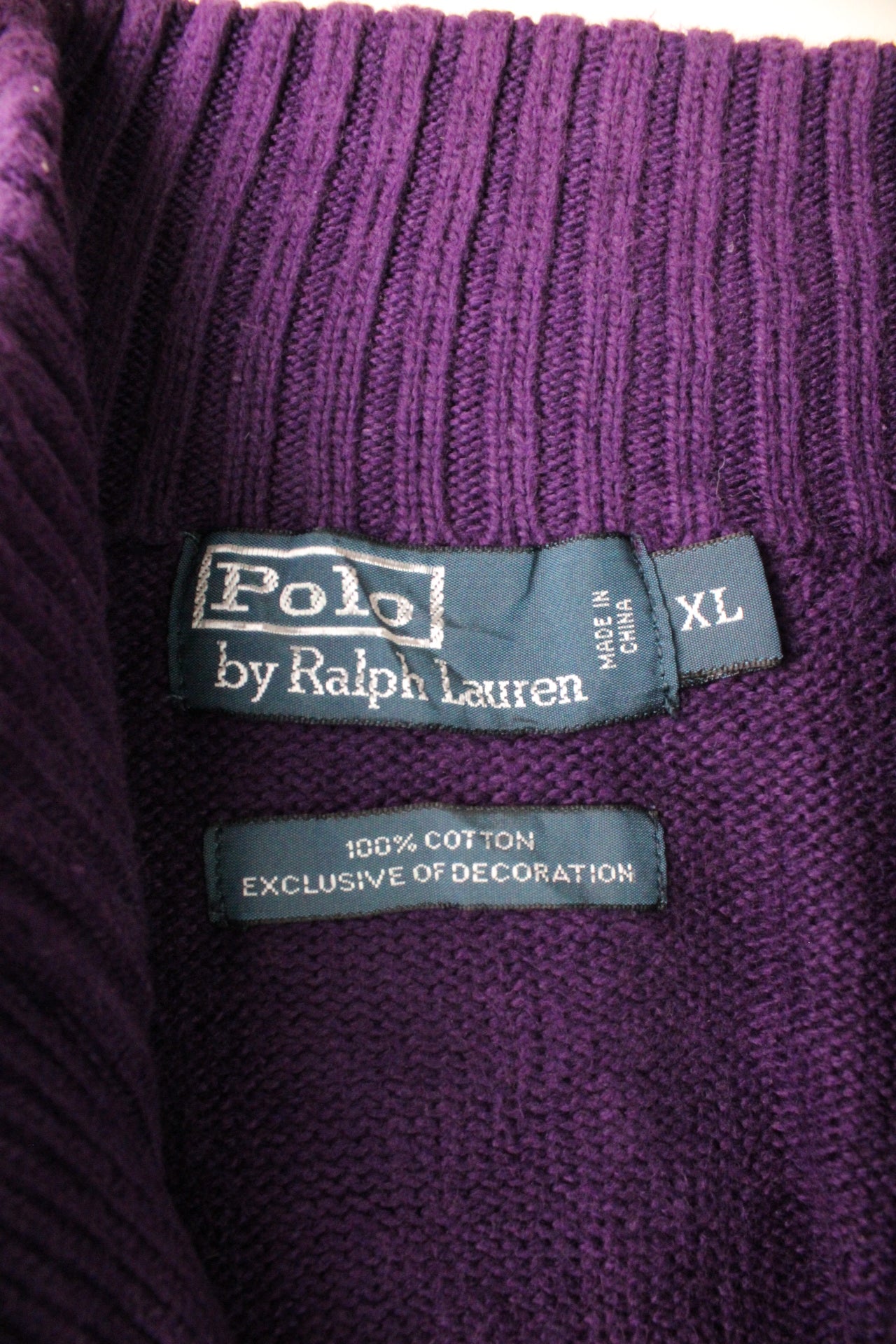 RALPH LAUREN QUARTER BUTTON COTTON SWEATER PURPLE - XL