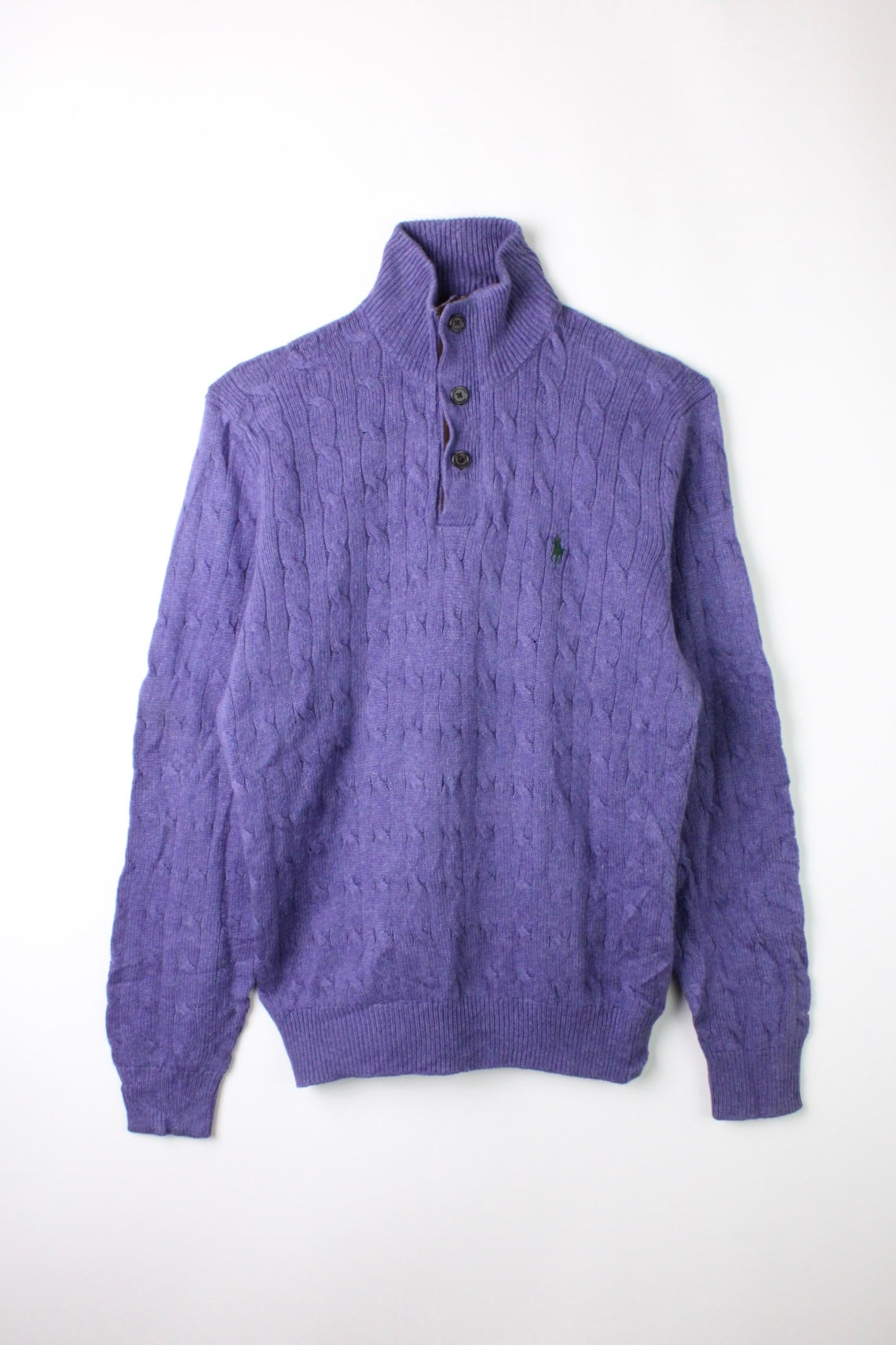 RALPH LAUREN QUARTER ZIP CABLE KNIT SWEATER PURPLE - L