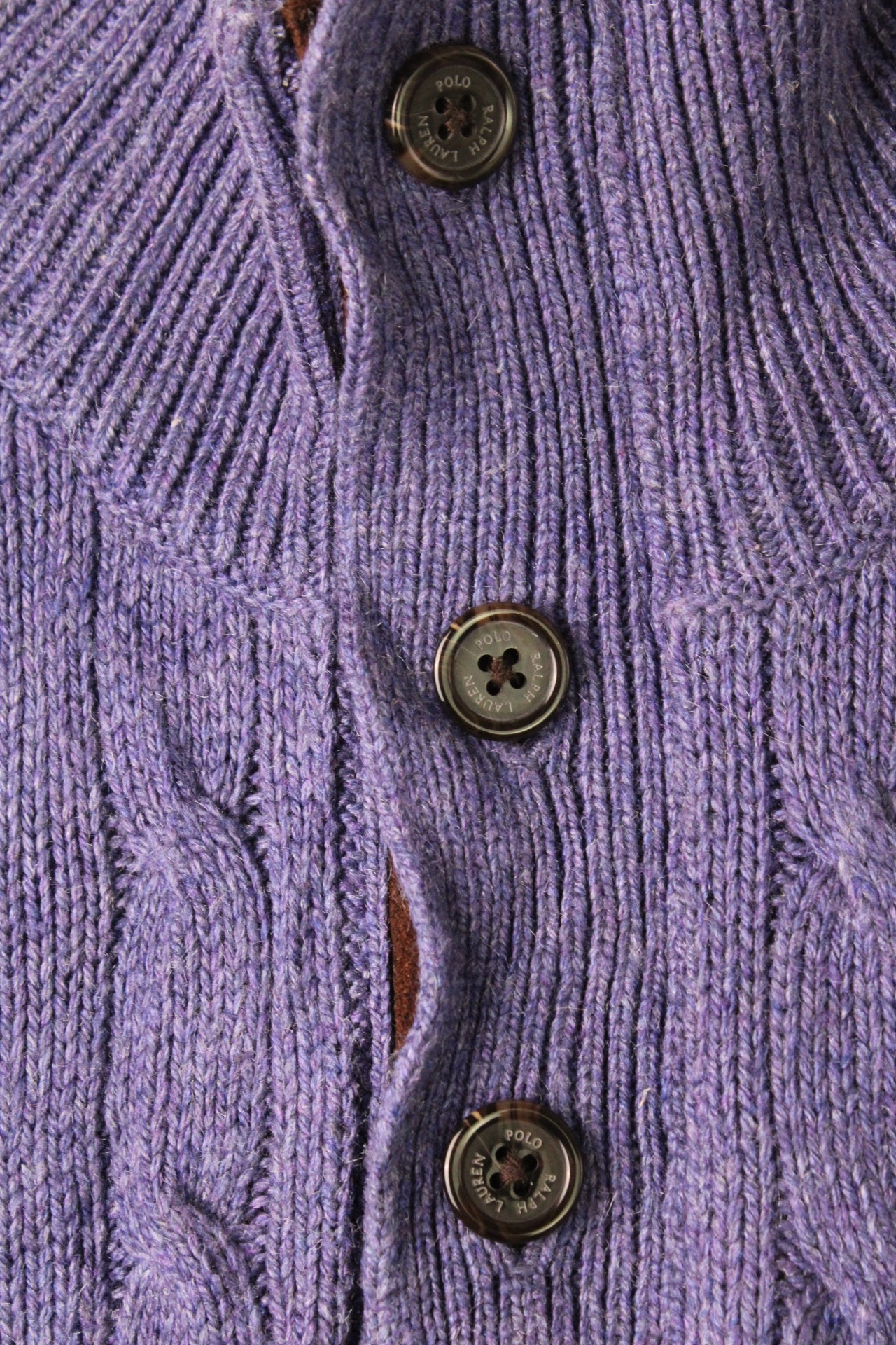 RALPH LAUREN QUARTER ZIP CABLE KNIT SWEATER PURPLE - L