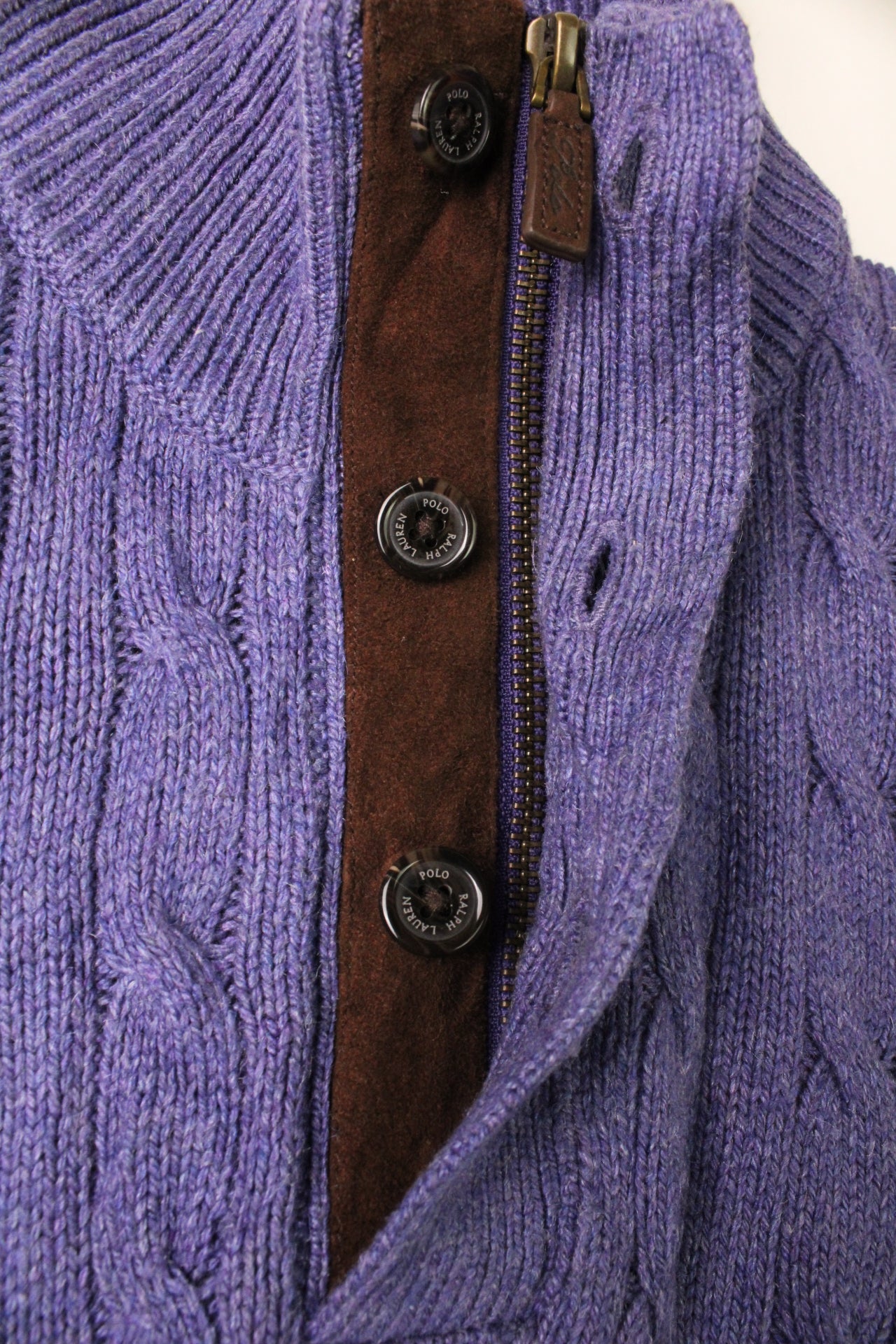 RALPH LAUREN QUARTER ZIP CABLE KNIT SWEATER PURPLE - L