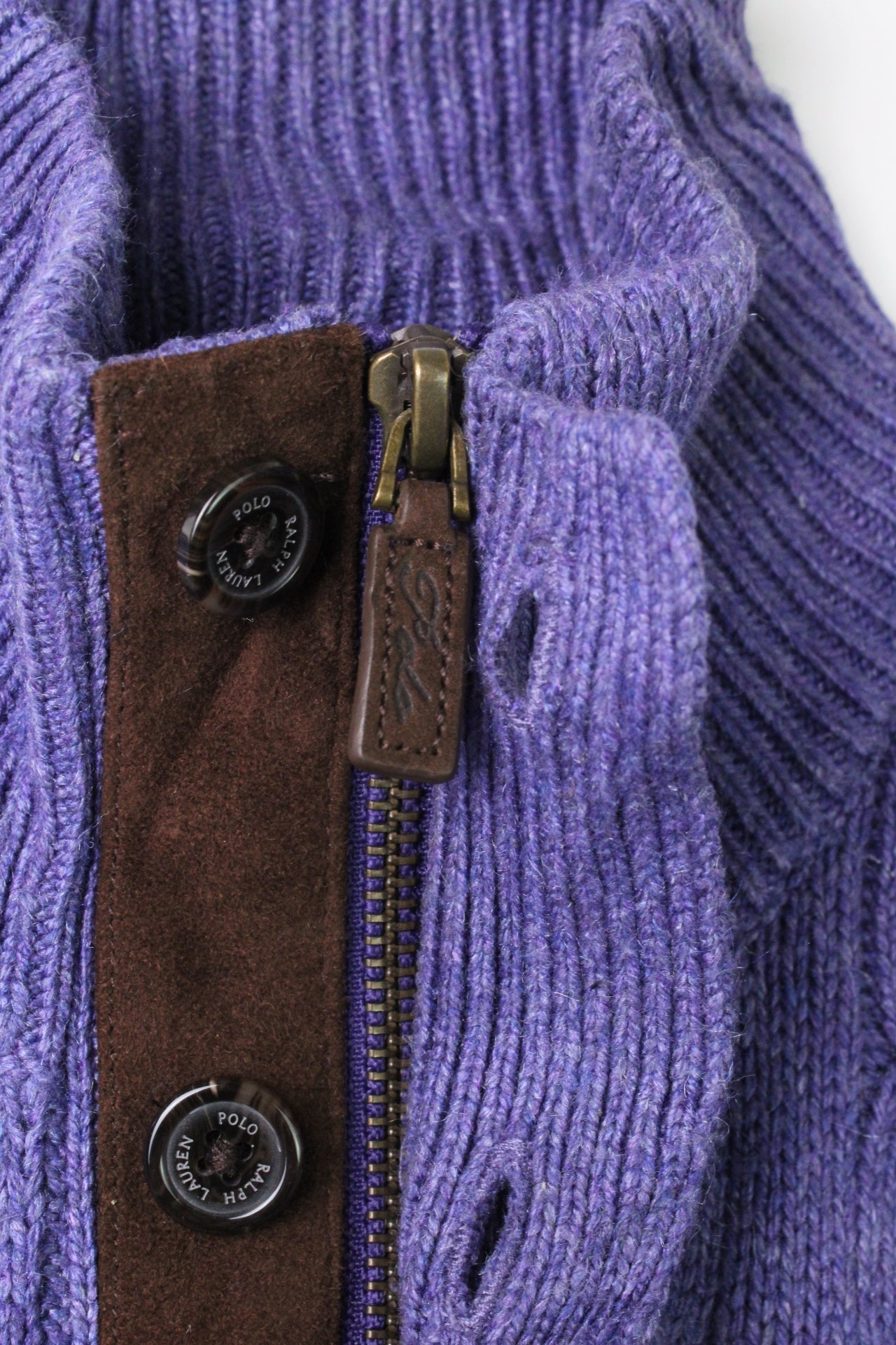 RALPH LAUREN QUARTER ZIP CABLE KNIT SWEATER PURPLE - L