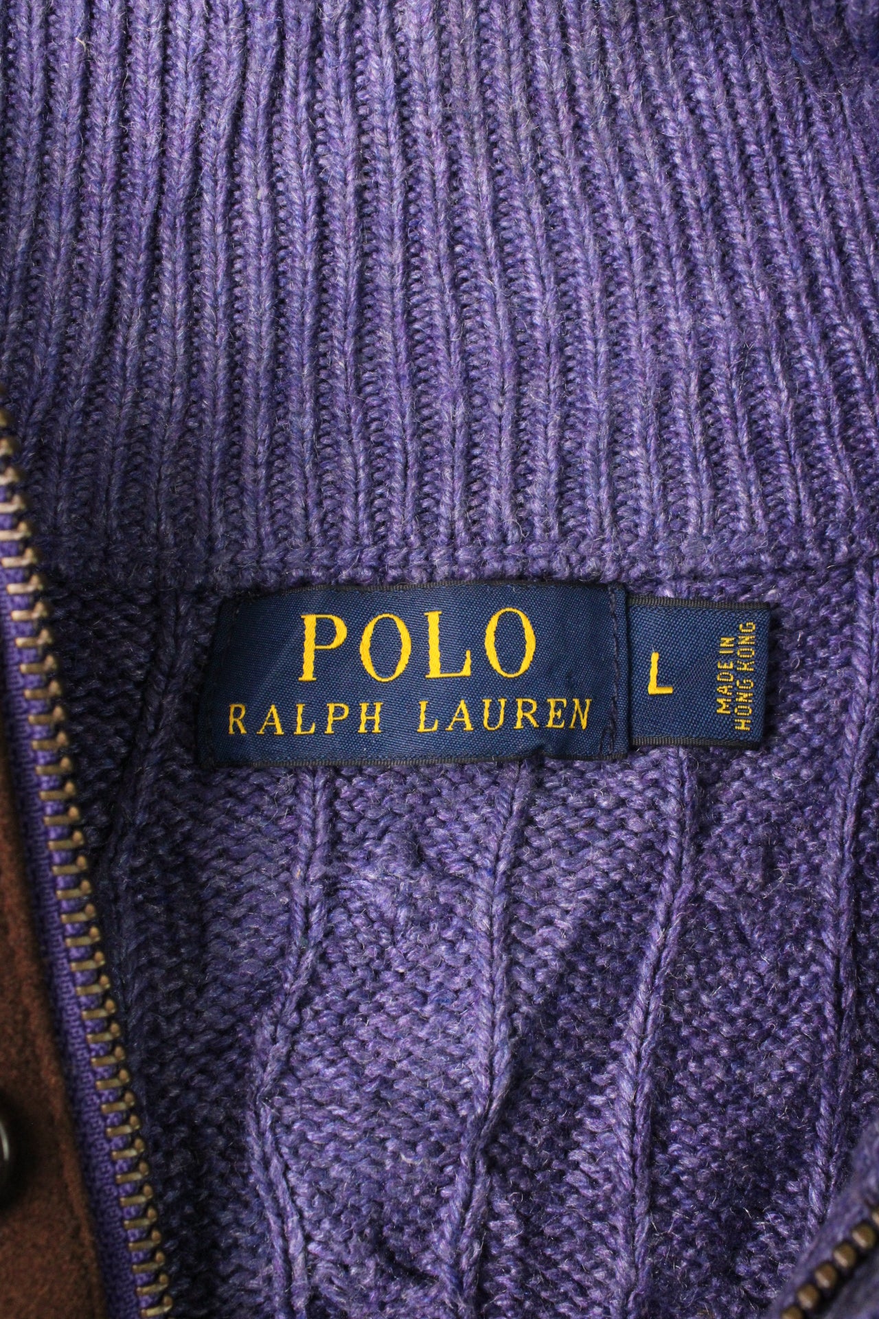 RALPH LAUREN QUARTER ZIP CABLE KNIT SWEATER PURPLE - L