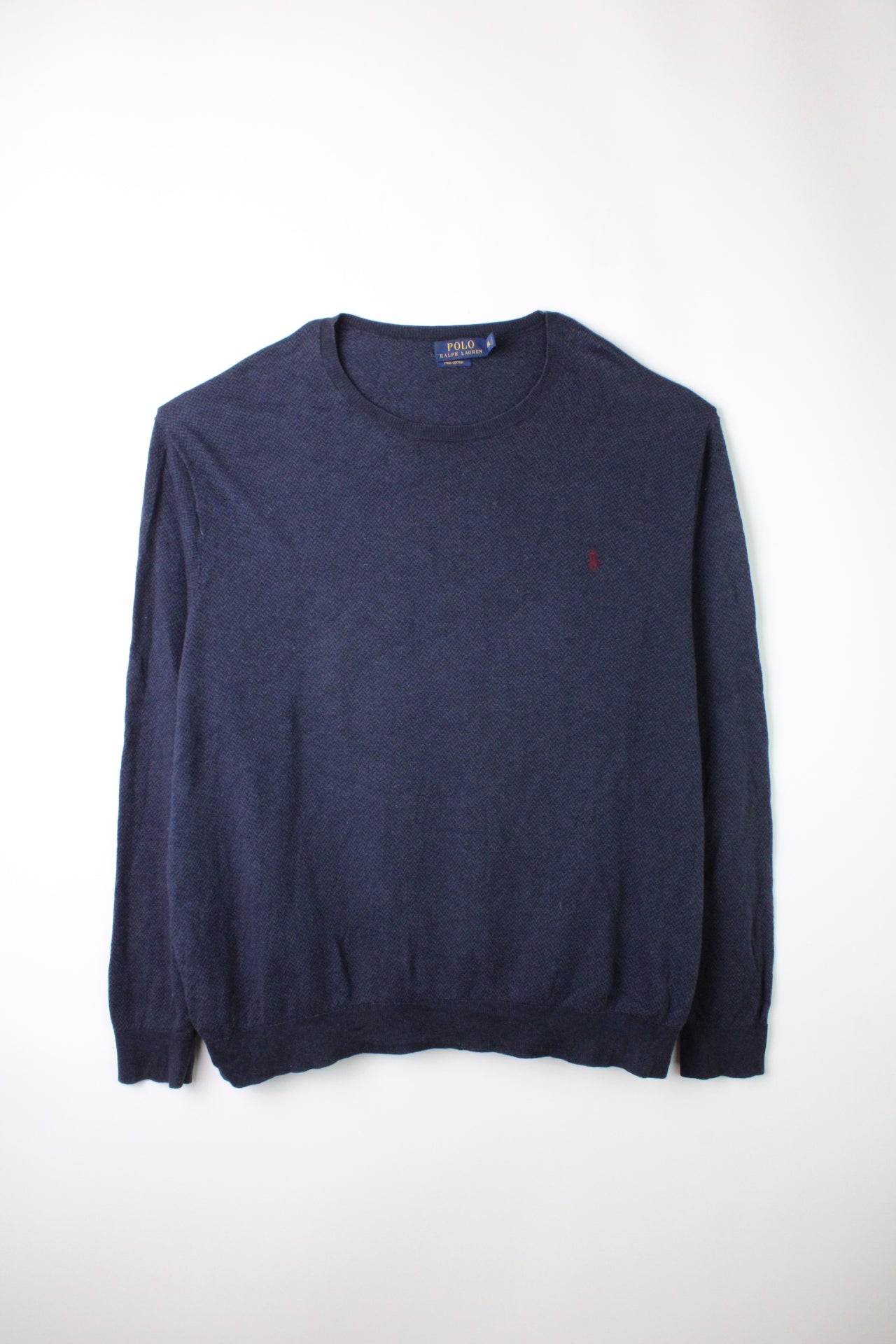 RALPH LAUREN HARRINGBONE COTTON SWEATER BLUE - XXL