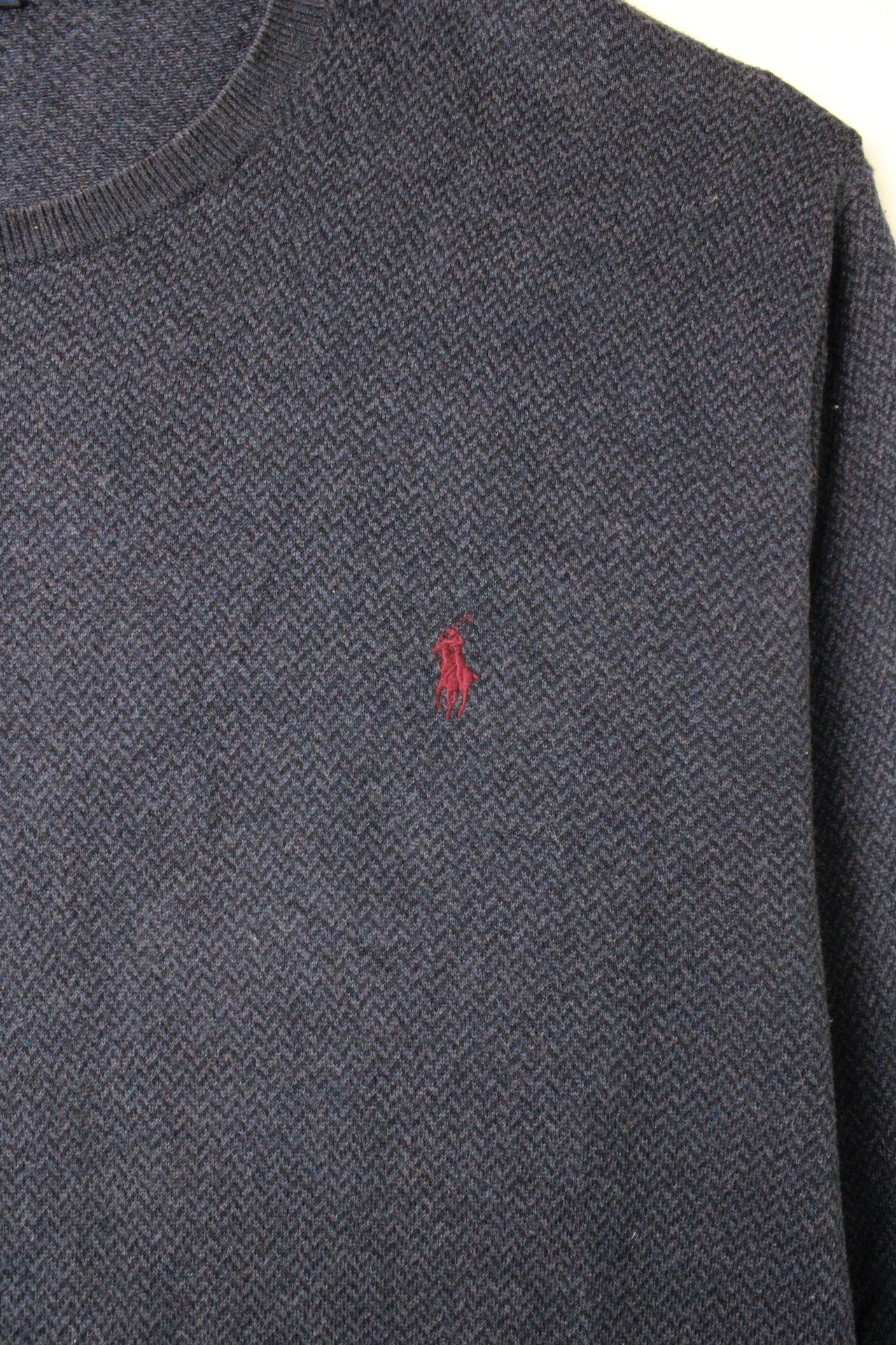 RALPH LAUREN HARRINGBONE COTTON SWEATER BLUE - XXL