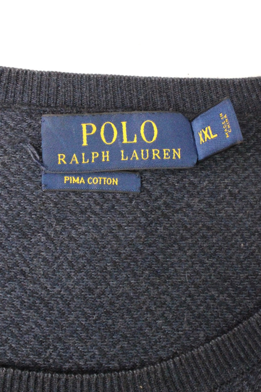 RALPH LAUREN HARRINGBONE COTTON SWEATER BLUE - XXL