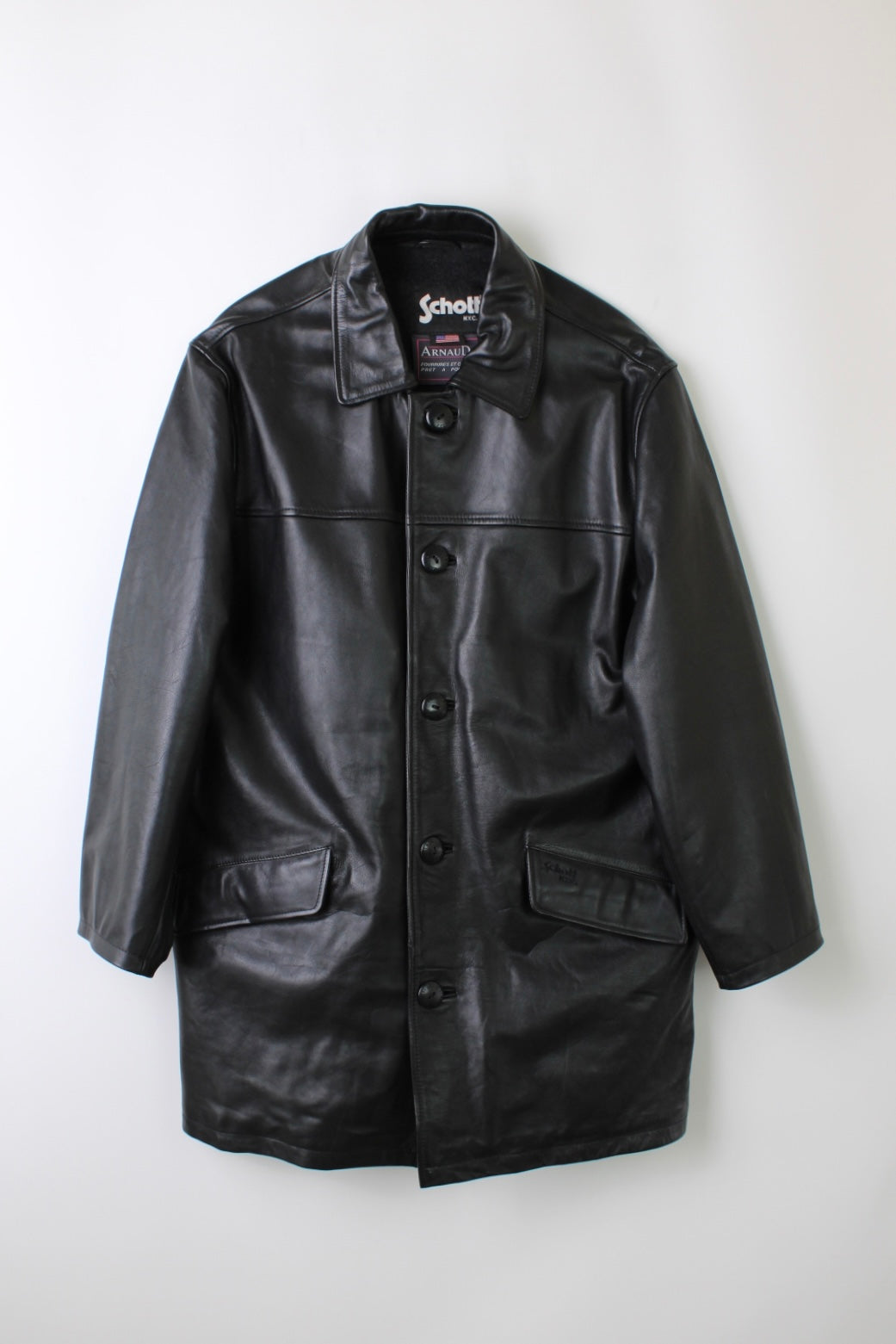 SCHOTT LEATHER COAT WOOL LINED BLACK - L/XL