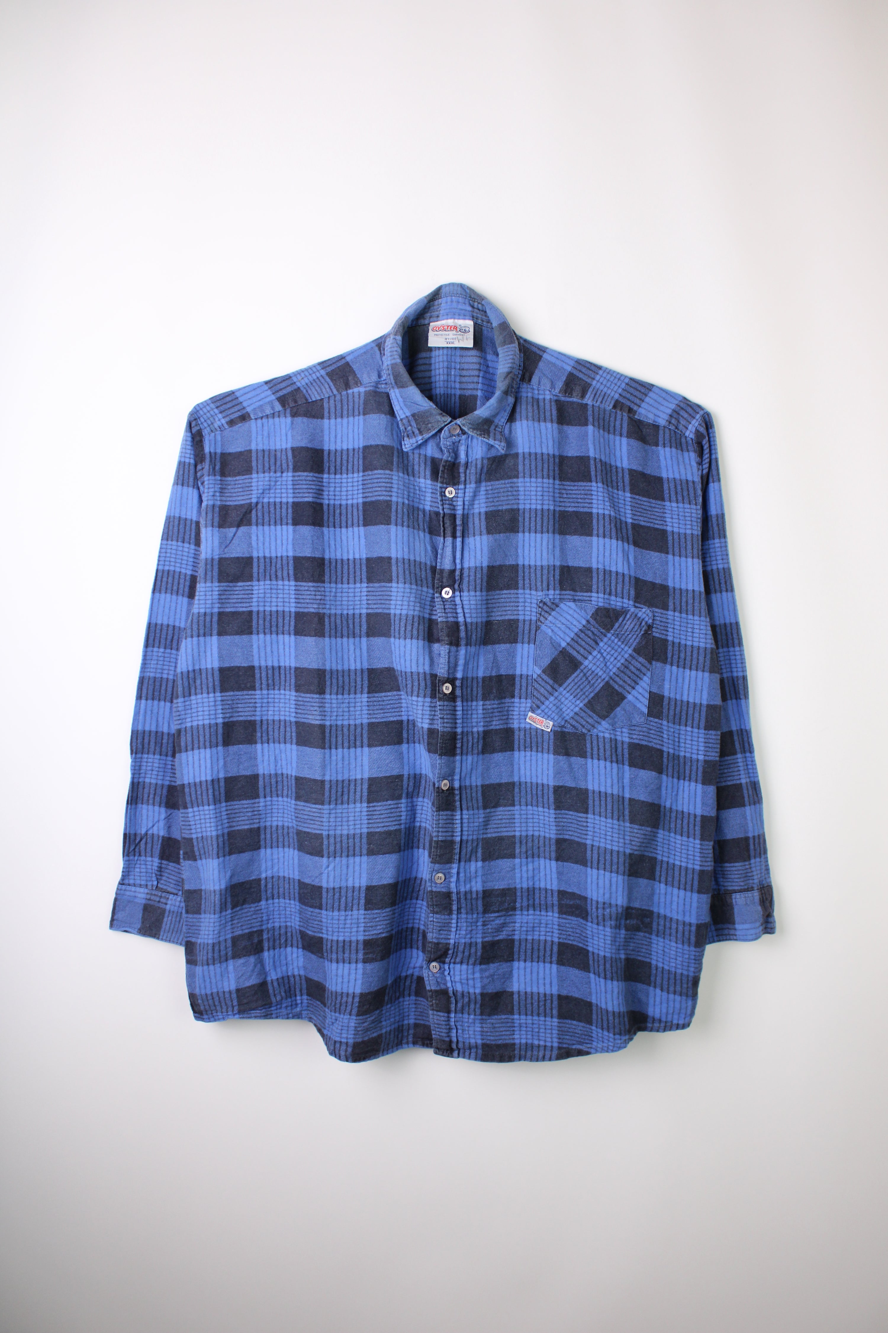VINTAGE FLANNEL TARTAN PLAID SHIRT BLUE CHECK - XXXL