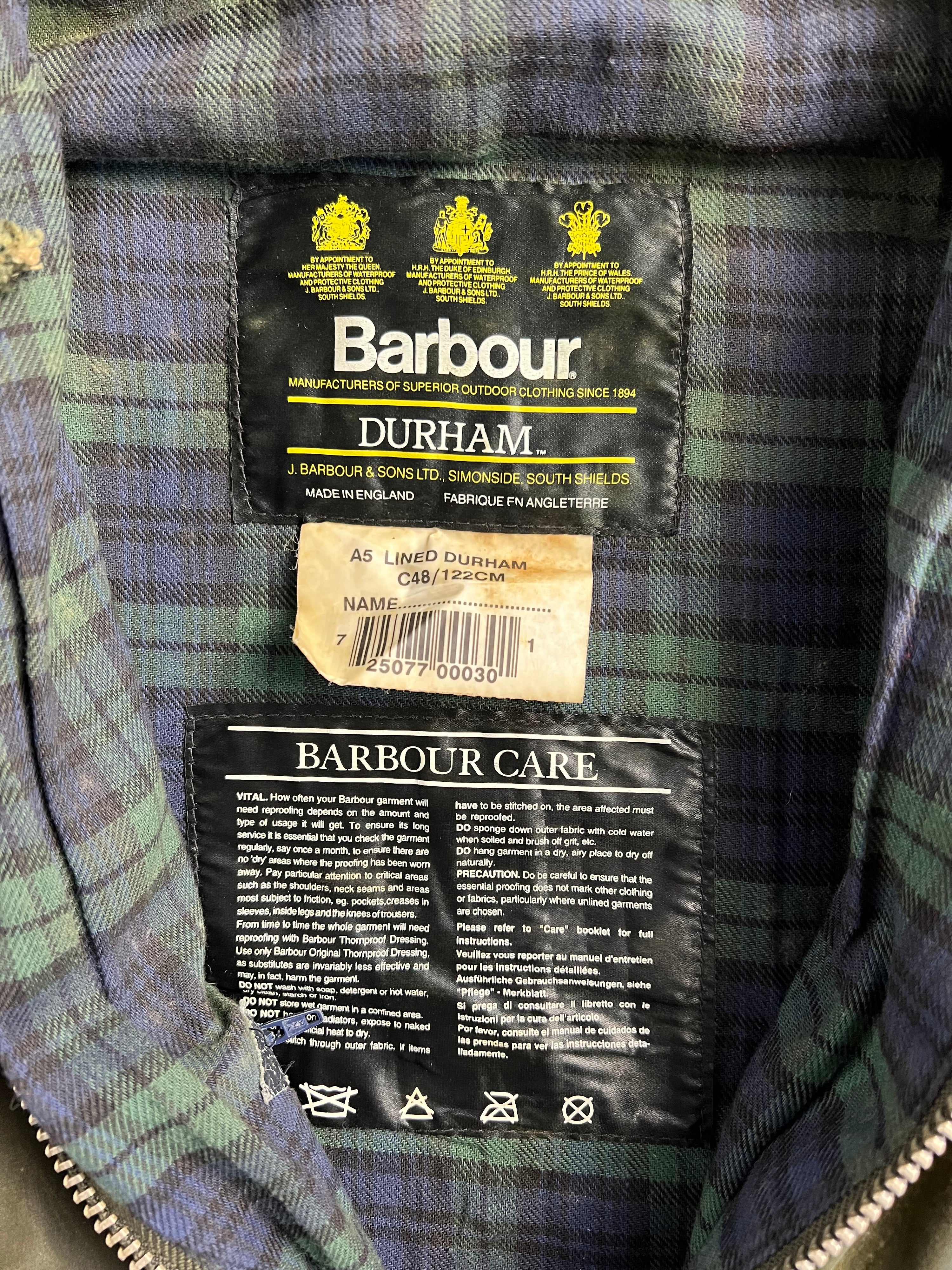 BARBOUR PARKA DURHAM LINED JACKET GREEN - L/XL