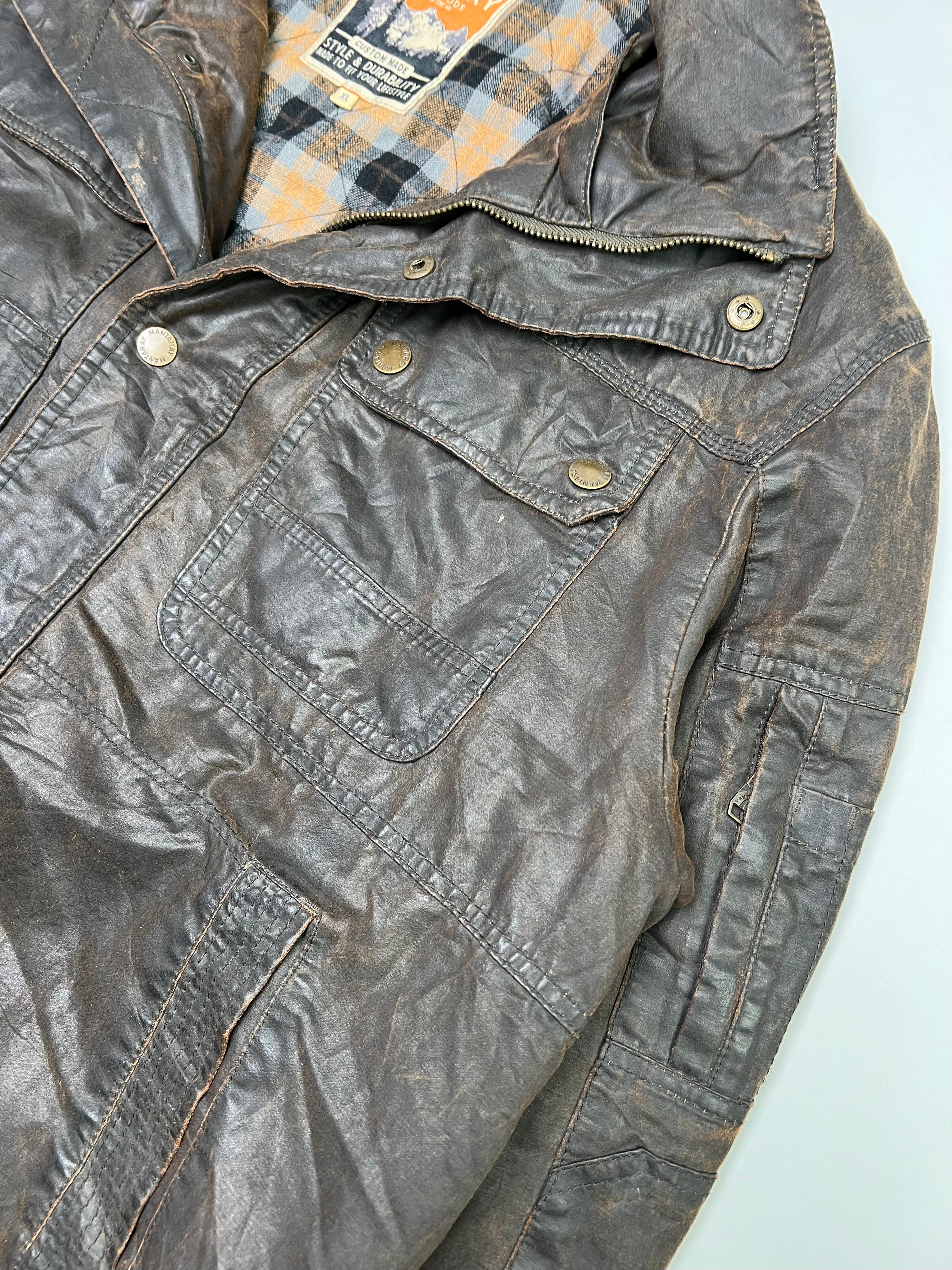 VINTAGE WAXED HUNTING BOMBER JACKET BROWN - XL