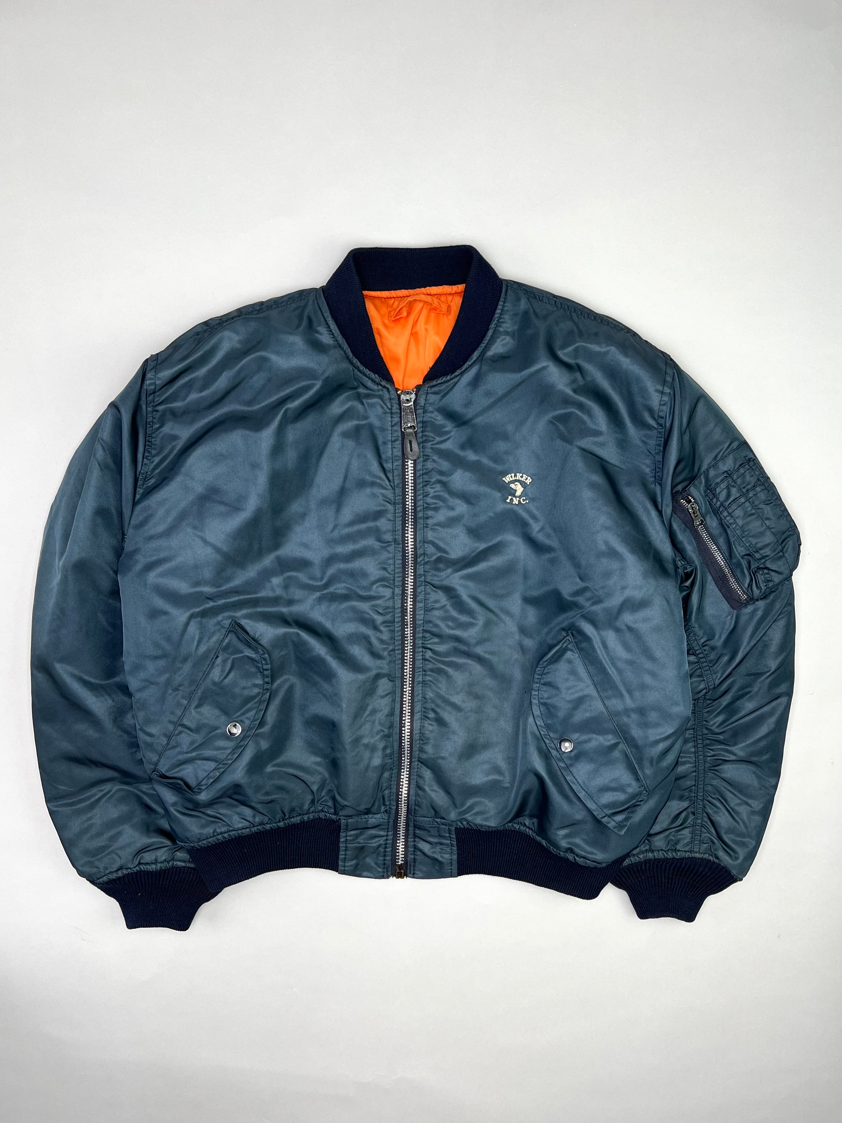 WILKER MA-1 BOMBER JACKET BLUE MADE IN USA - L