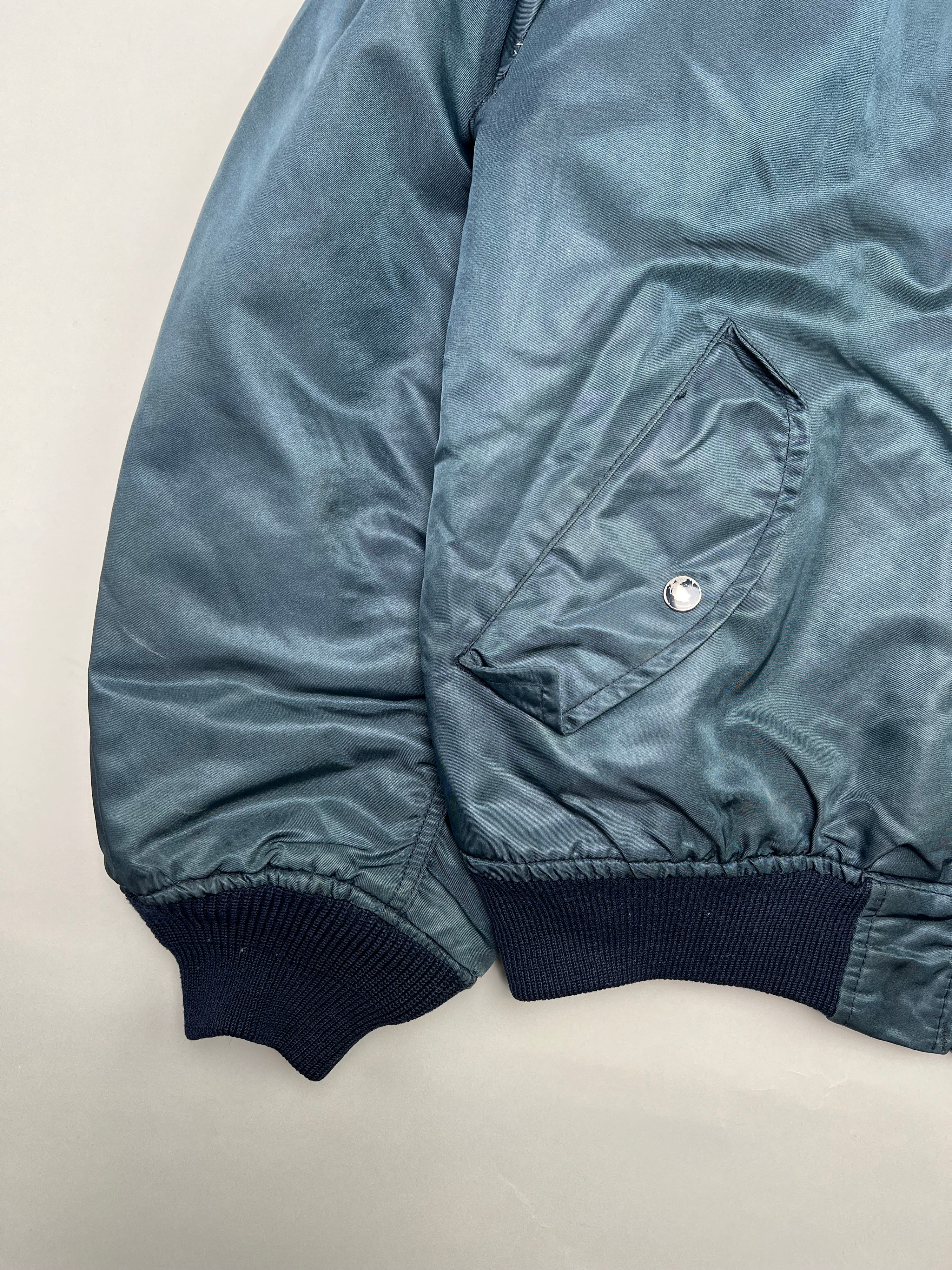 WILKER MA-1 BOMBER JACKET BLUE MADE IN USA - L