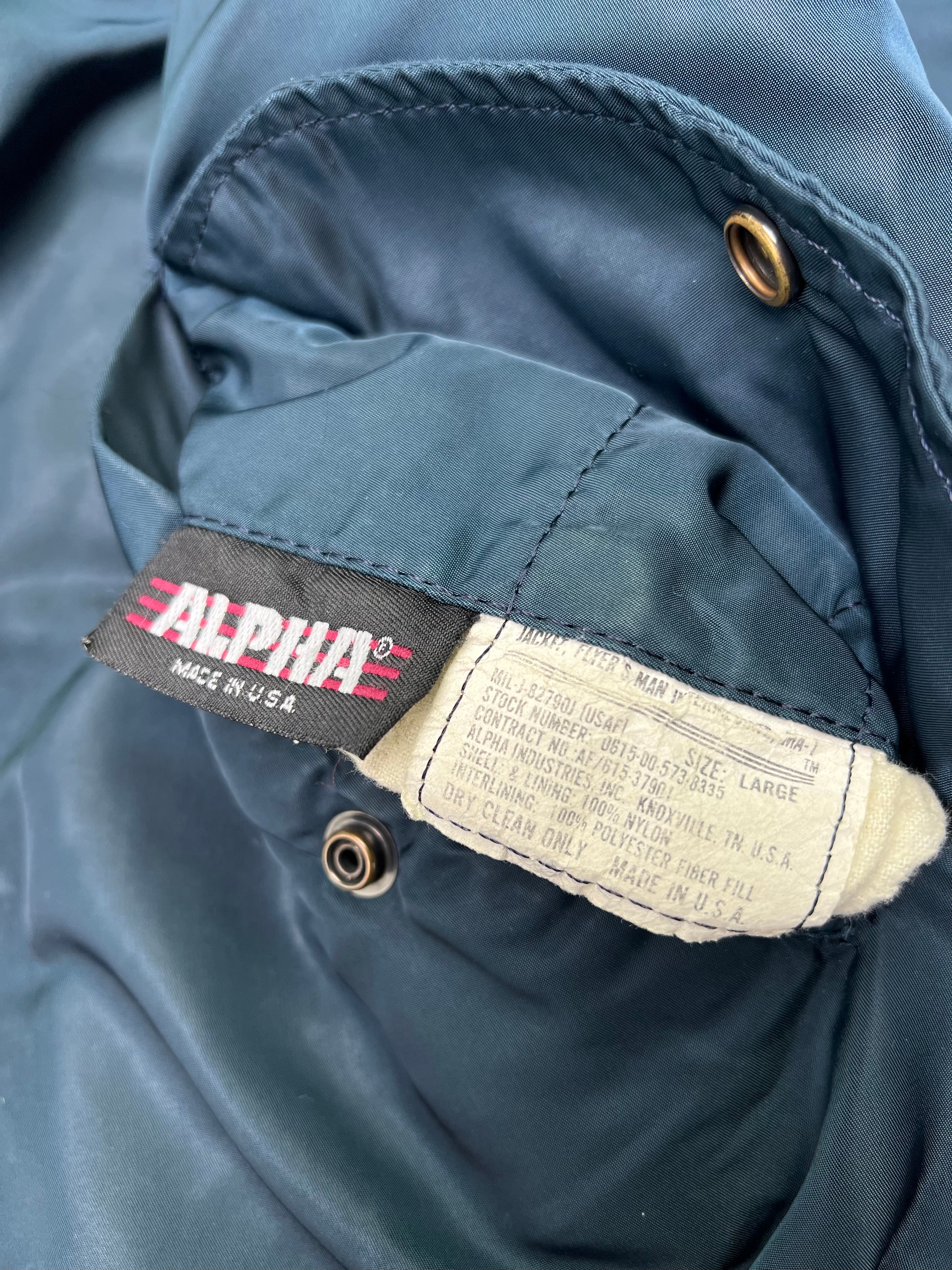 ALPHA INDUSTRIES MA-1 BOMBER JACKET BLUE MADE IN USA - L