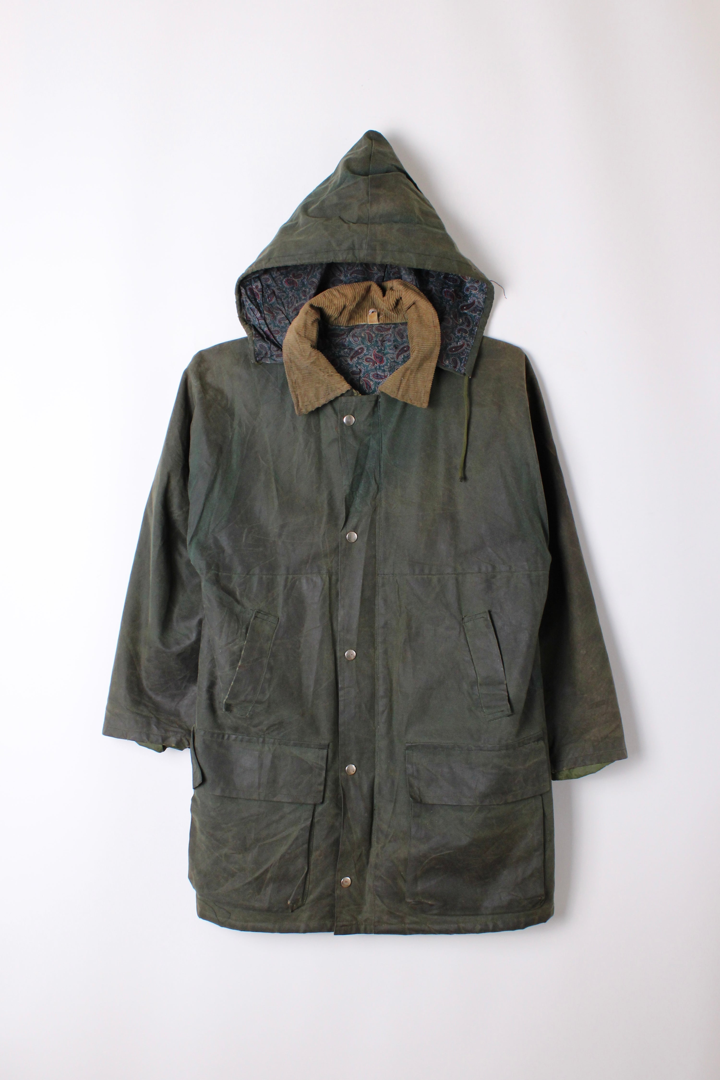 VINTAGE WAXED PARKA HUNTING JACKET GREEN - XS